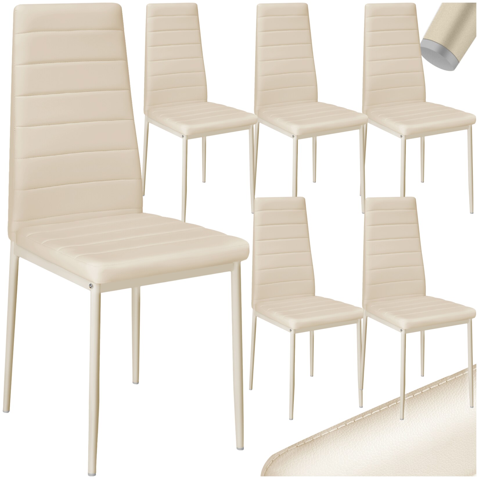 tectake® Set Esszimmerstuhl, gepolstert mit Kunstlederbezug, schlanke Stahlbeine, 45 x 48 x 98,5 cm