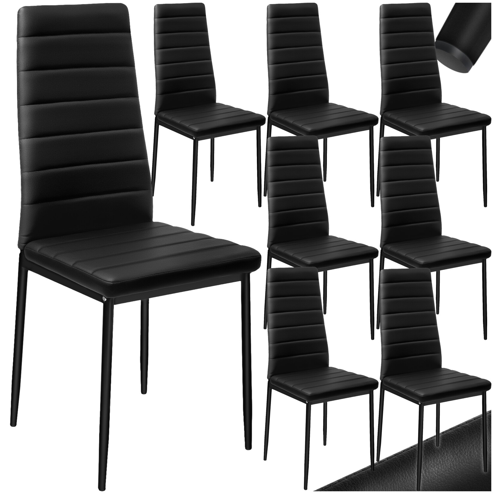 tectake® Set Esszimmerstuhl, gepolstert mit Kunstlederbezug, schlanke Stahlbeine, 45 x 48 x 98,5 cm