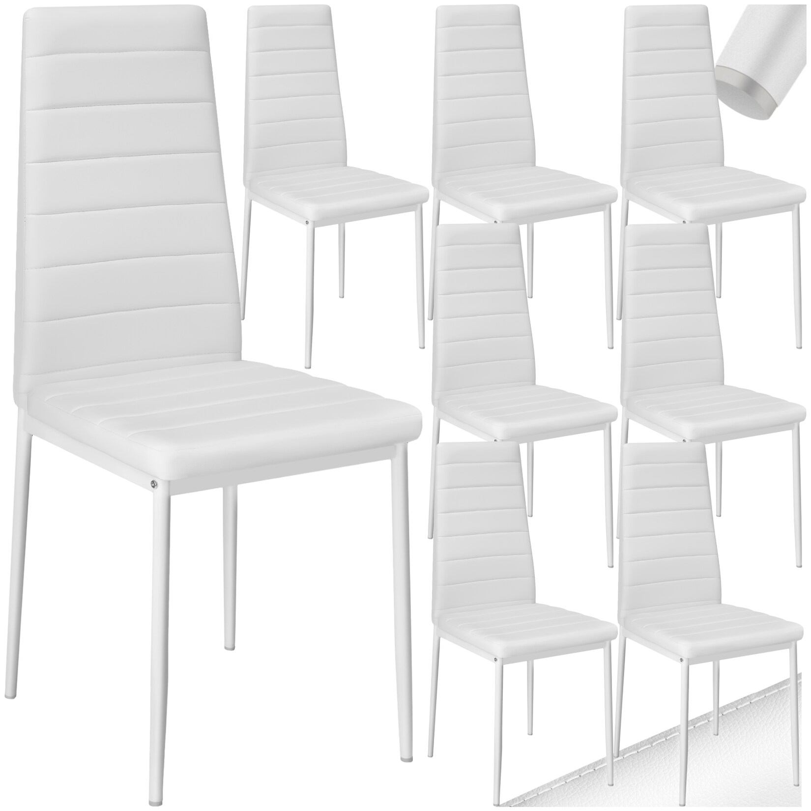 tectake® Set Esszimmerstuhl, gepolstert mit Kunstlederbezug, schlanke Stahlbeine, 45 x 48 x 98,5 cm