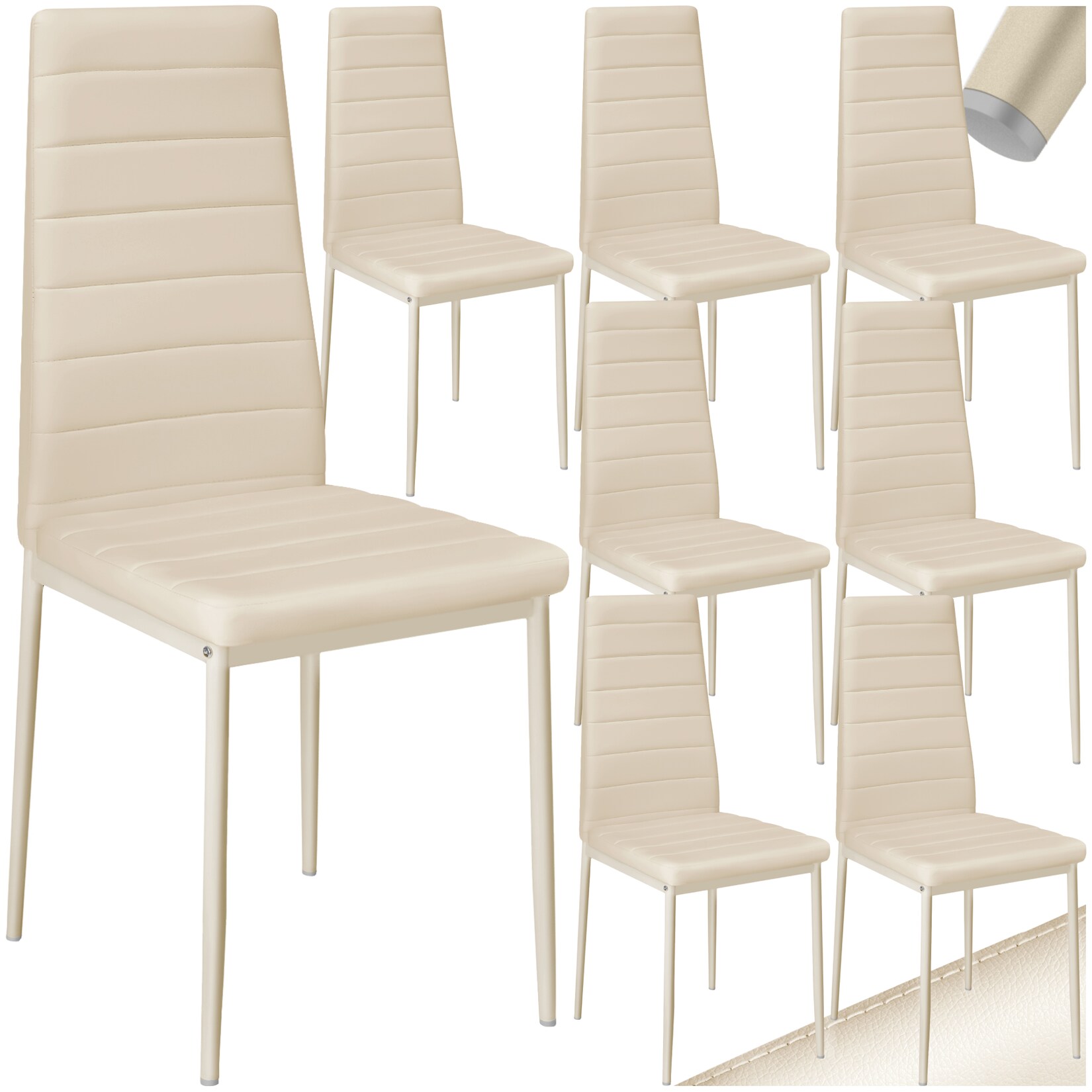 tectake® Set Esszimmerstuhl, gepolstert mit Kunstlederbezug, schlanke Stahlbeine, 45 x 48 x 98,5 cm