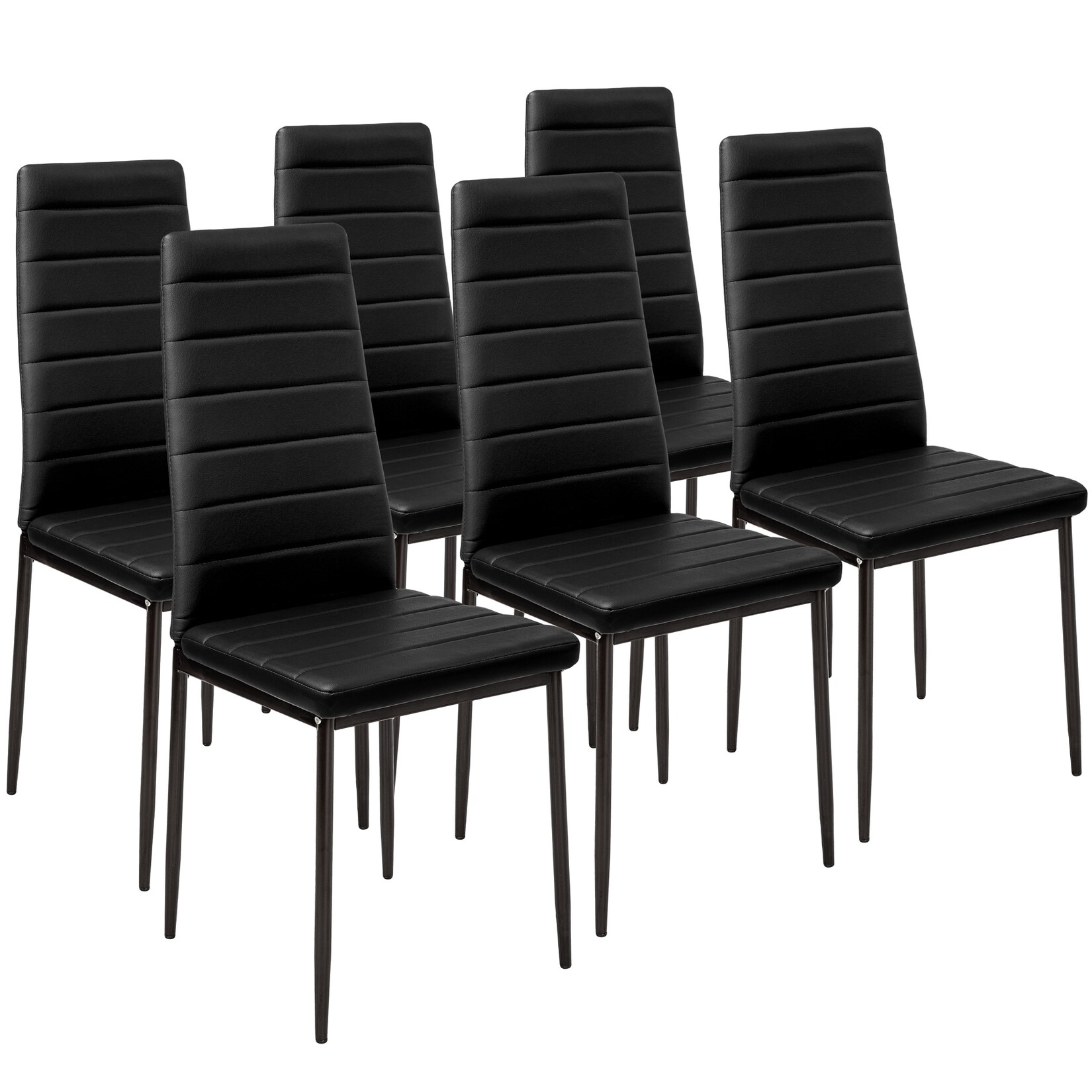 tectake® 6er Set Esszimmerstuhl, gepolstert mit Kunstlederbezug, schlanke Stahlbeine, 41 x 45 x 98,5 cm