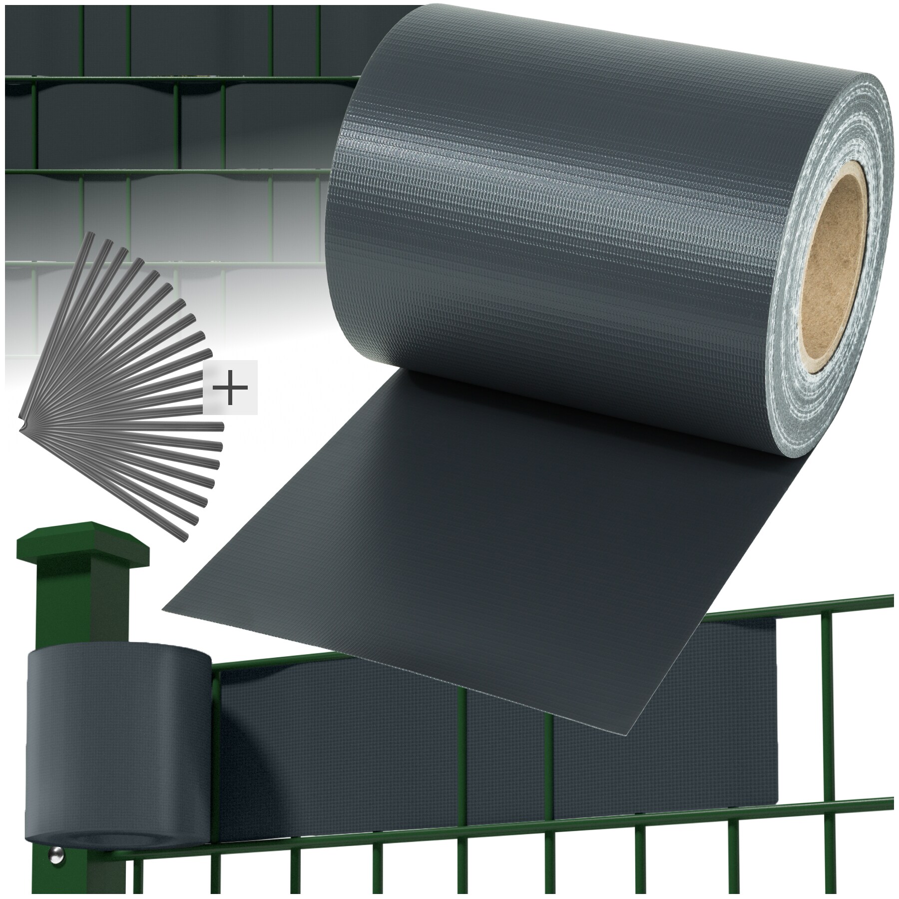 tectake&reg; Sichtschutzstreifen, f&uuml;r Einzelstab- und Doppelstabmatten-Z&auml;une, blickdicht und extrem rei&szlig;fest, leichte Montage, inklusive Befestigungsclips - Bild 1