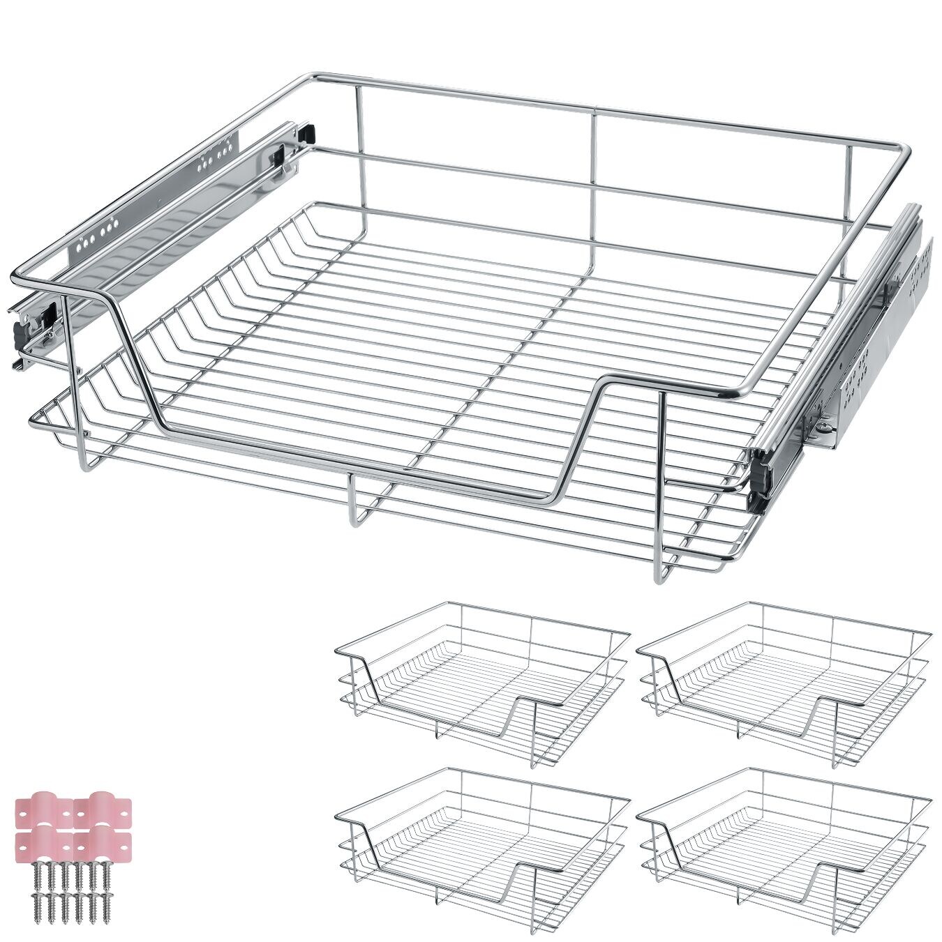 tectake® Teleskopschublade, verchromt, verstellbare Breite, einfache Montage | 04061173069818