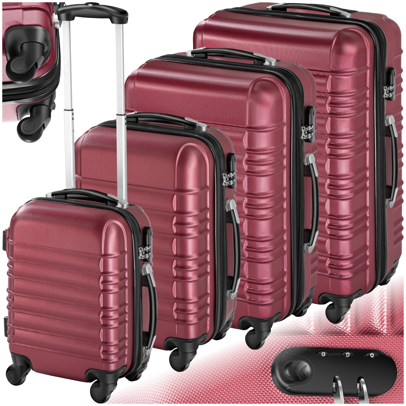 tectake&reg; Hartschalenkoffer-Set, 4-teilig, aus robustem ABS-Kunststoff, 360&deg; drehbare, abnehmbare Rollen, mit Sicherheits-Zahlenschloss - Bild 1