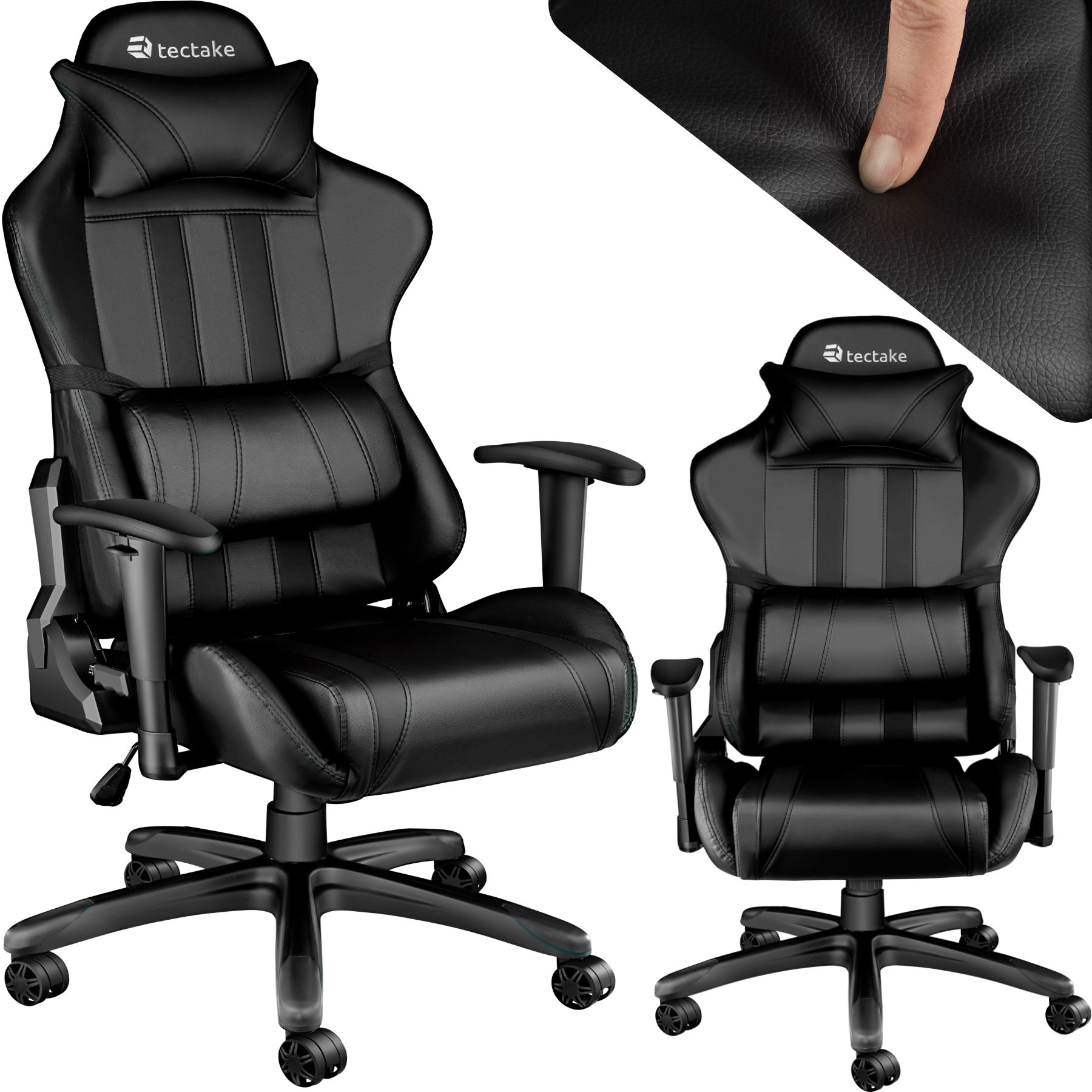 tectake&reg; Racing Gaming Stuhl, ergonomische Form, mit verstellbarer R&uuml;ckenlehne, Kunstlederbezug, abnehmbares Nacken- und Lendenkissen, Belastbarkeit 120 kg - Bild 1