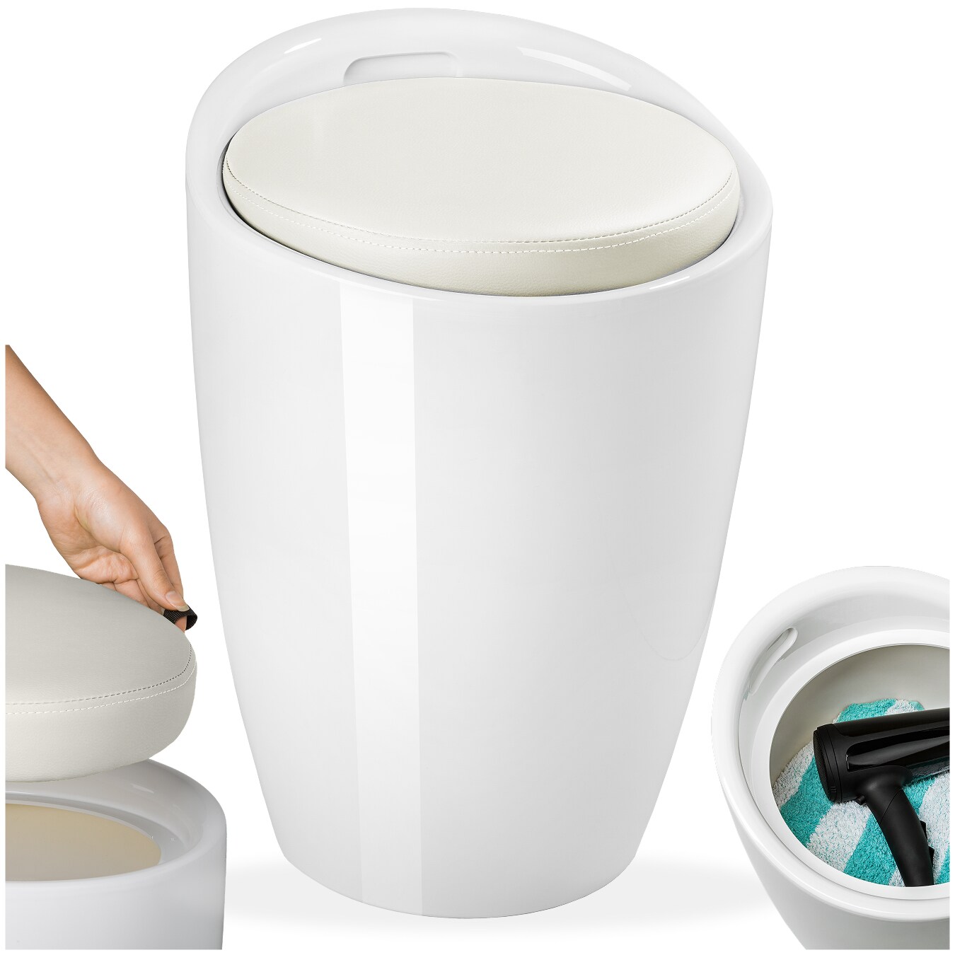 tectake® Sitzhocker, aus hochwertigem Kunststoff, 18 l Stauraum, 36 x 51 cm