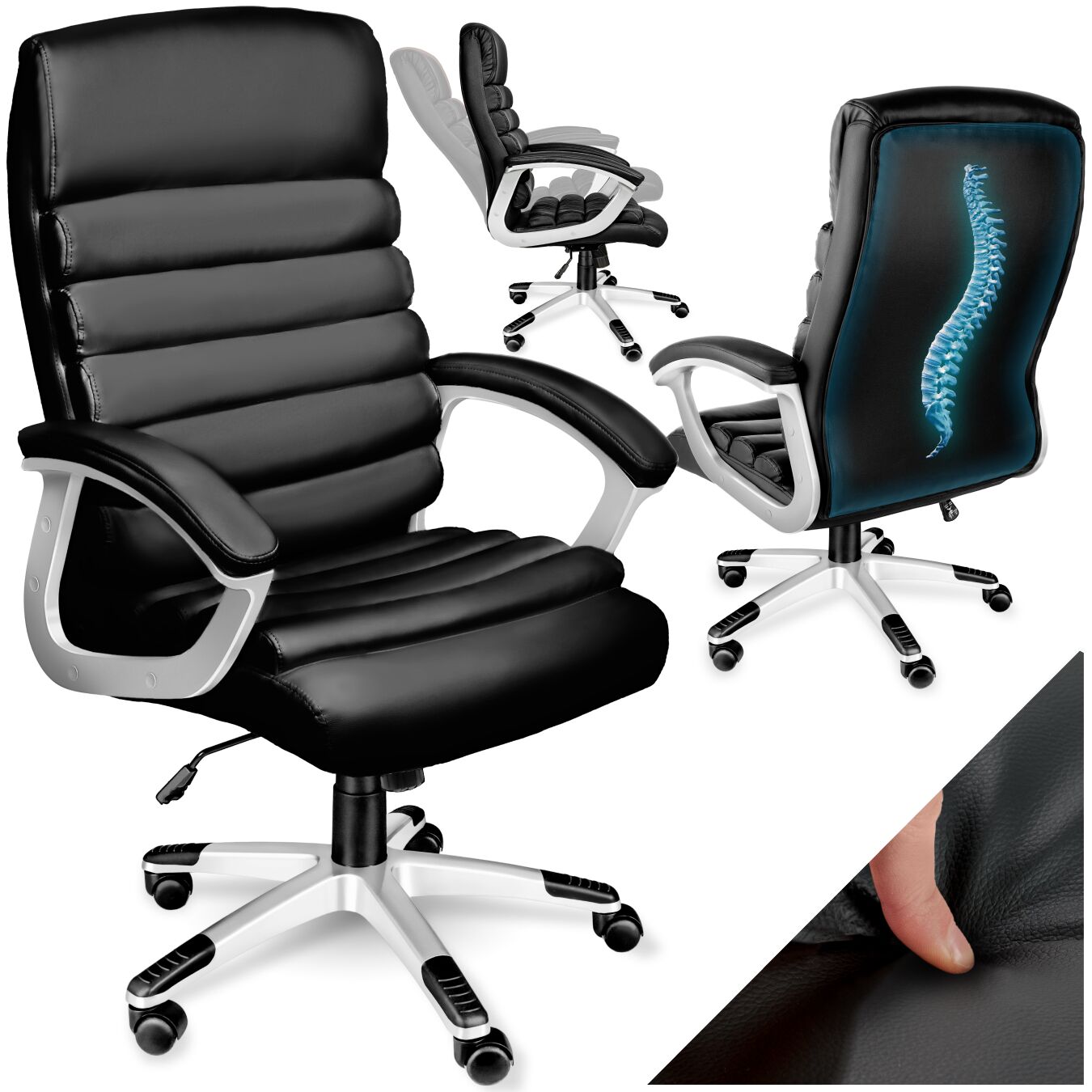 tectake&reg; B&uuml;rostuhl, 360&deg; drehbar und stufenlos h&ouml;henverstellbar, doppelte Polsterung mit Kunstlederbezug, einstellbare Wippfunktion - Bild 1