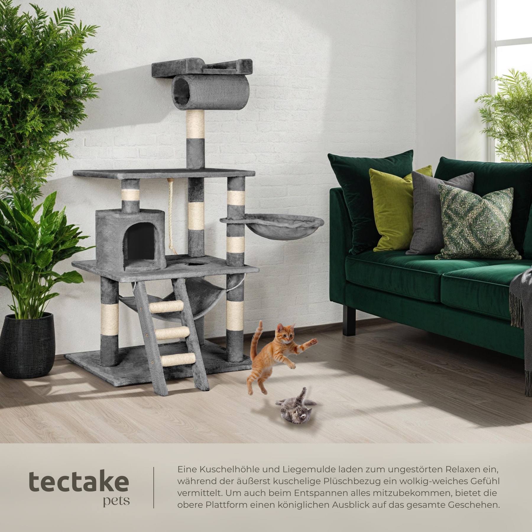tectake Kratzbaum, 141 cm, mit Katzenhaus, inklusive Spielkordel und  Kippschutz online kaufen bei Netto