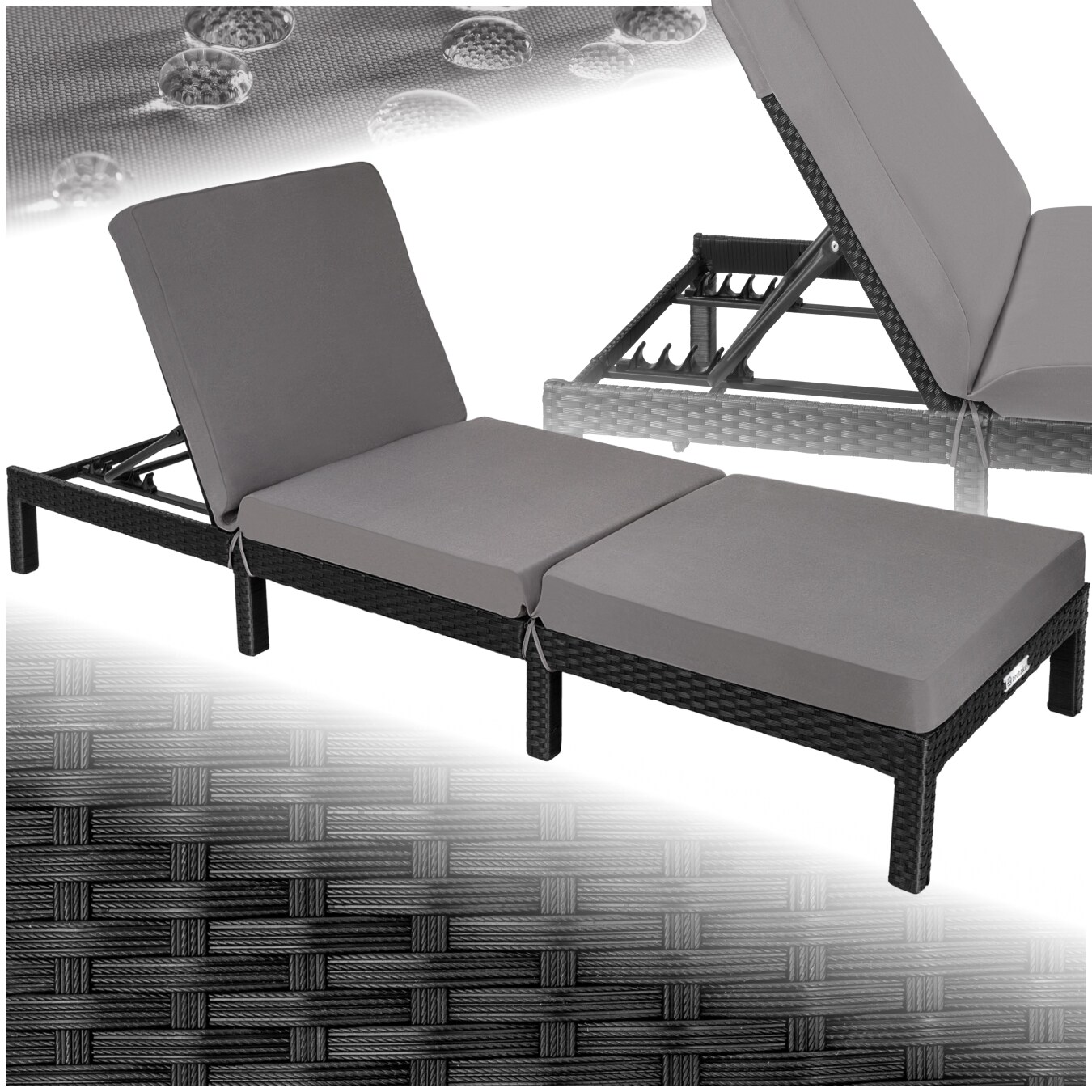tectake® Rattan Sonnenliege, widerstandsfähig, 6-fach verstellbare Rückenlehne, 196 x 66 x 27 cm