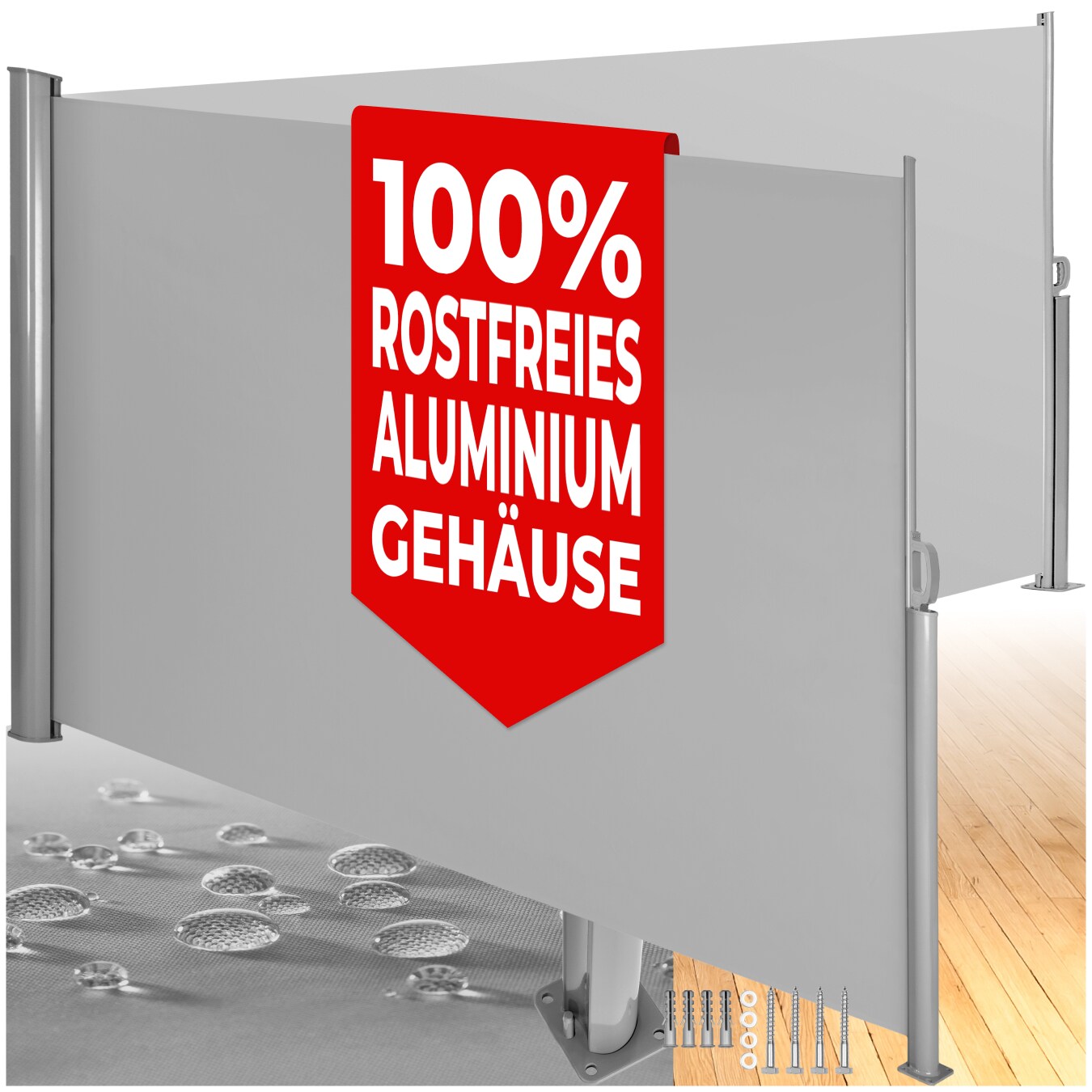 tectake® Doppel-Seitenmarkise, aus Aluminium, Schutz vor Sonne und Wind, 180 x 600 cm