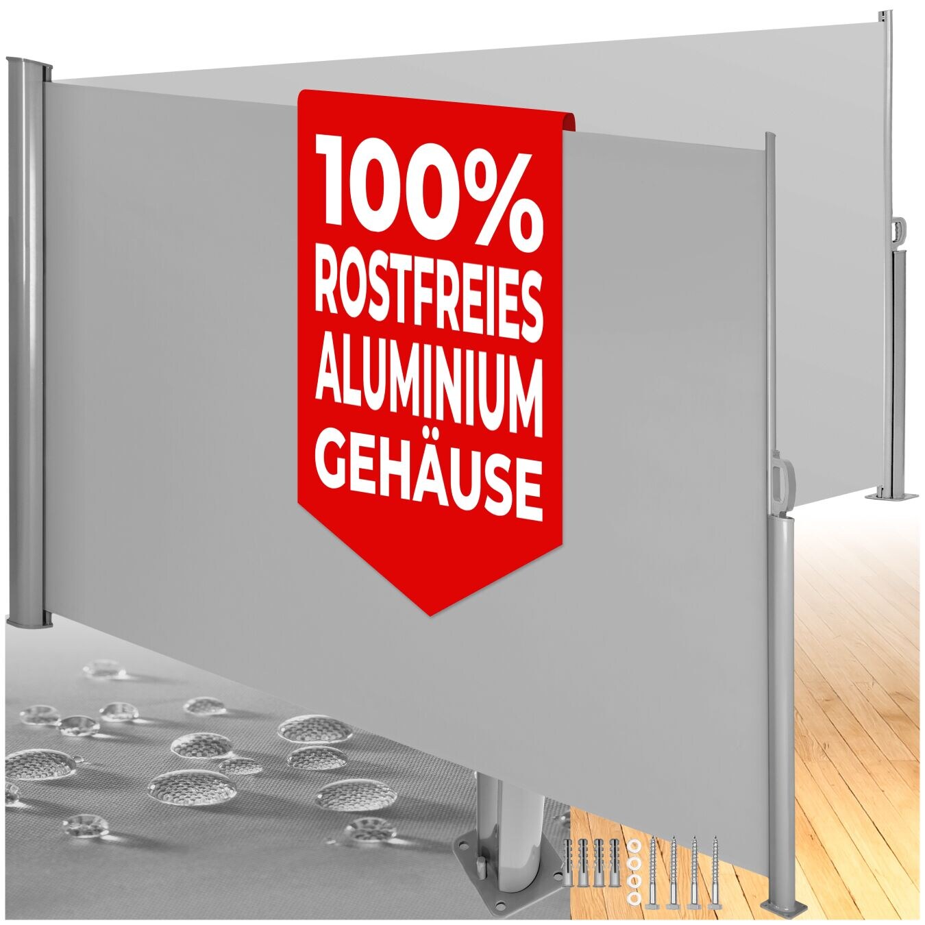 tectake® Doppel-Seitenmarkise, aus Aluminium, Schutz vor Sonne und Wind, 200 x 600 cm