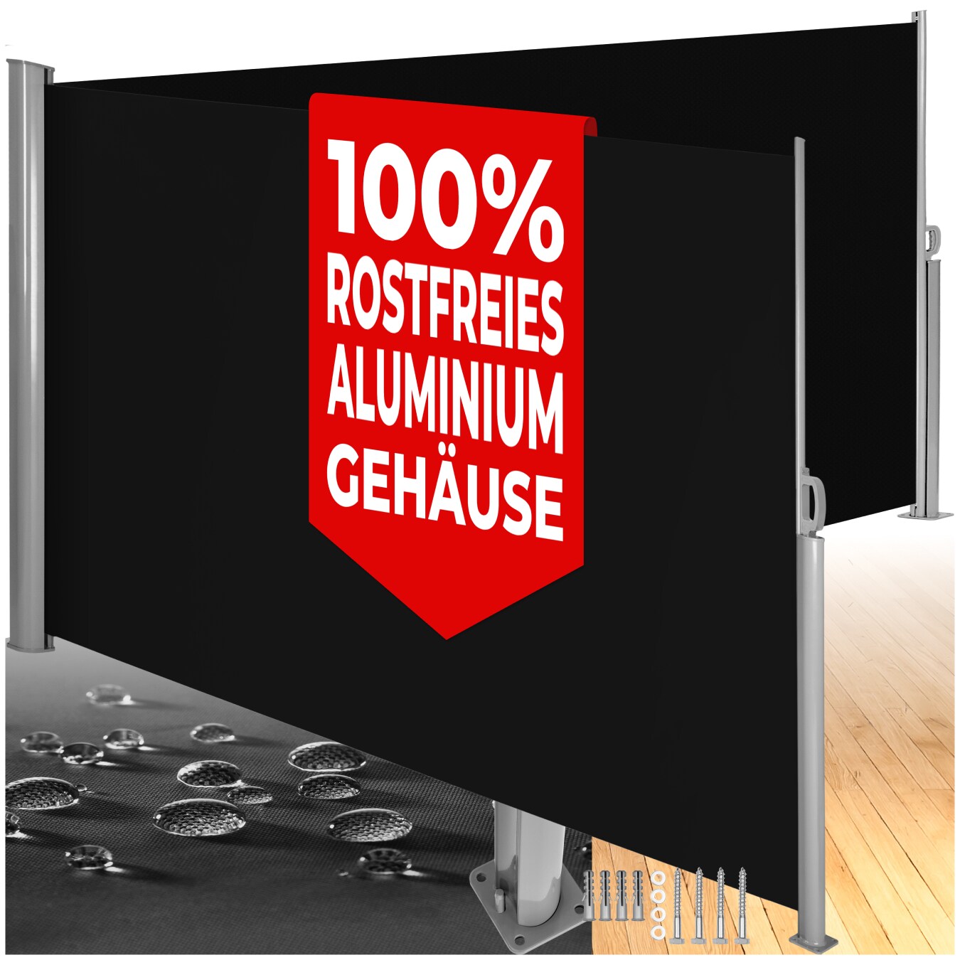 tectake® Doppel-Seitenmarkise, aus Aluminium, Schutz vor Sonne und Wind, 200 x 600 cm | 04260490487316