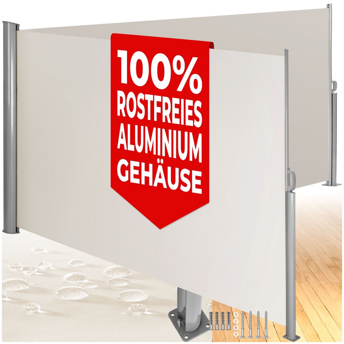 tectake® Doppel-Seitenmarkise, aus Aluminium, Schutz vor Sonne und Wind, 200 x 600 cm