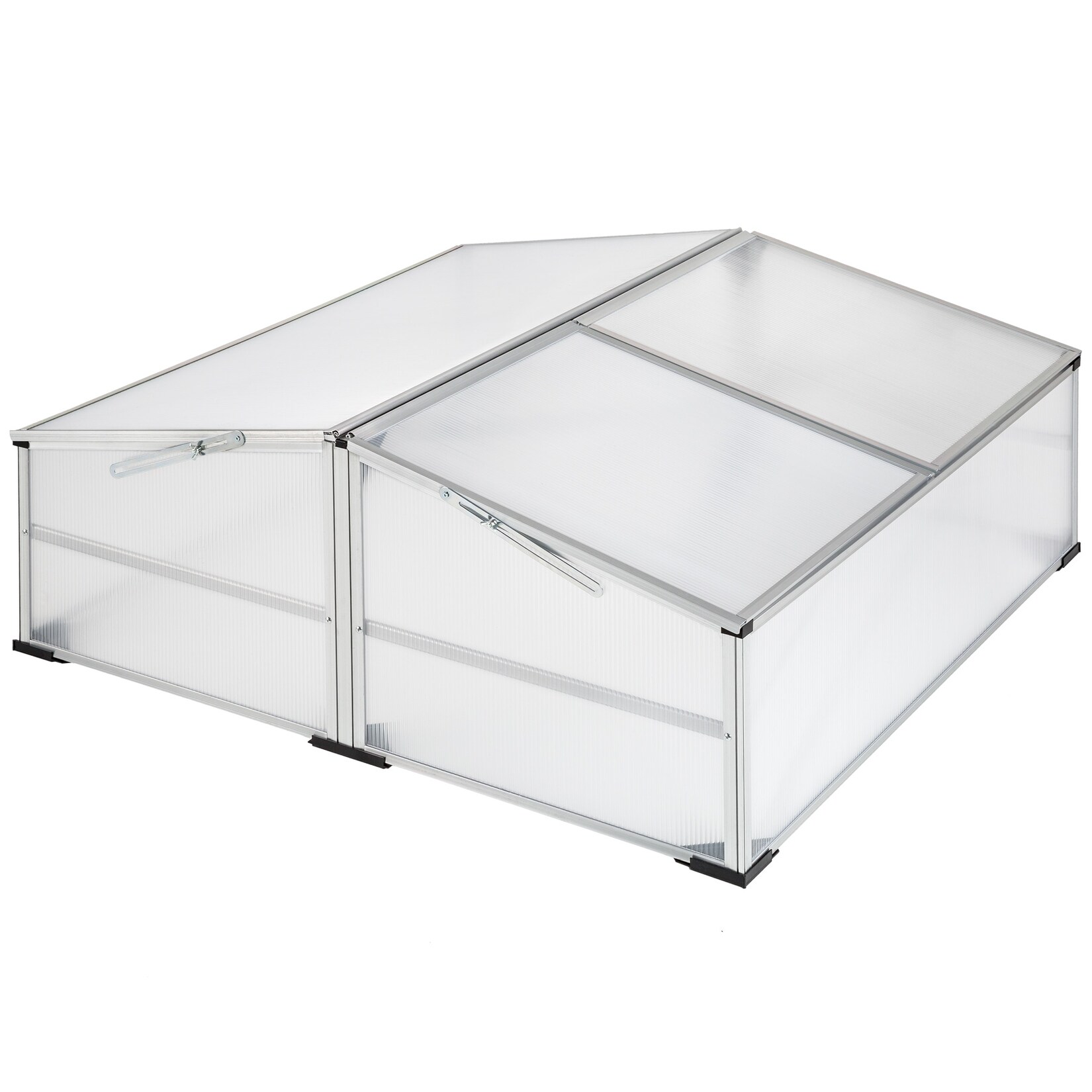 tectake® Doppel-Frühbeet, aus Aluminium, mit Hohlkammerplatten und arretierbarem Dach, Aufbau im Stecksystem | 04260490487347