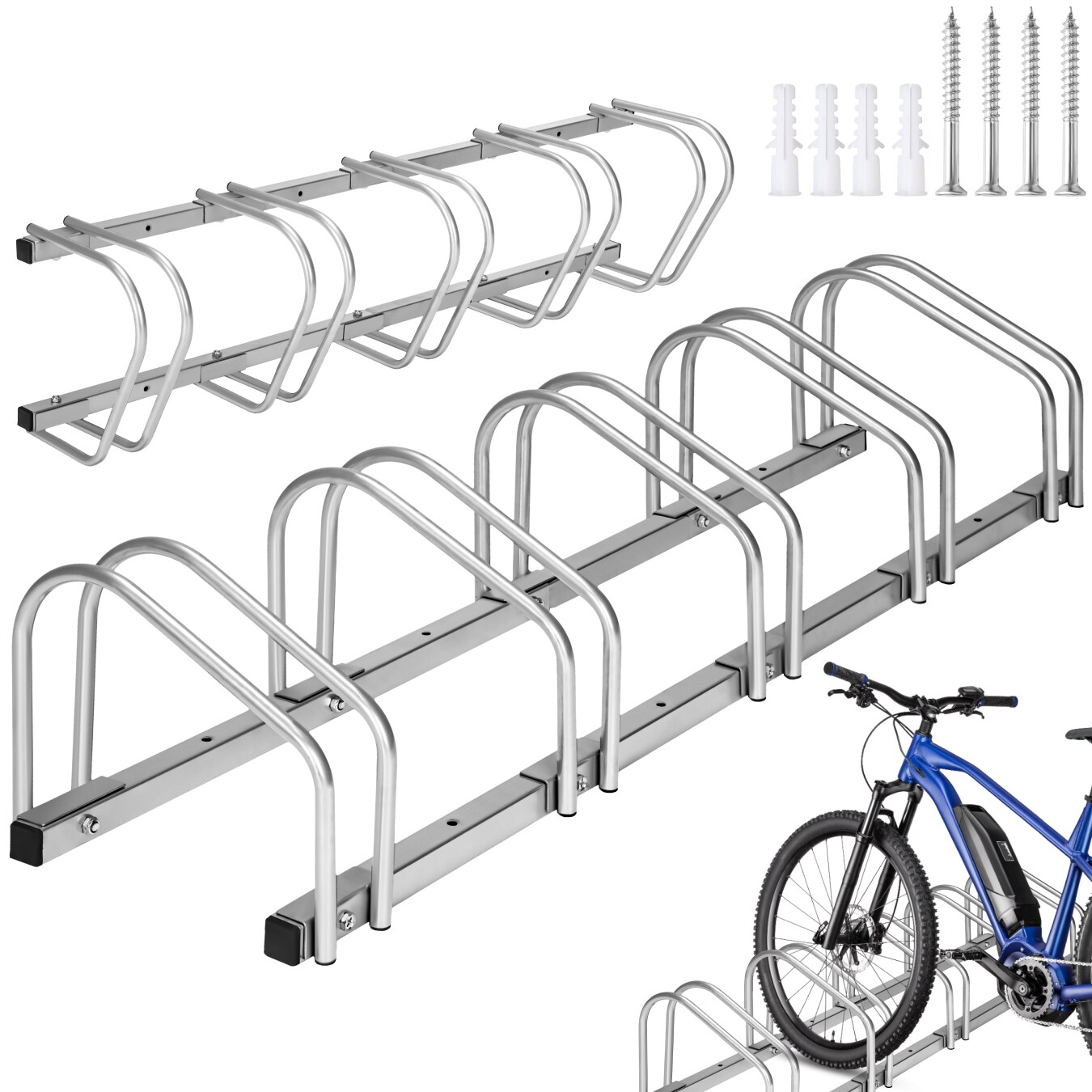 tectake® Fahrradständer, aus rostfreiem Stahl, Boden- und Wandmontage, von beiden Seiten befahrbar