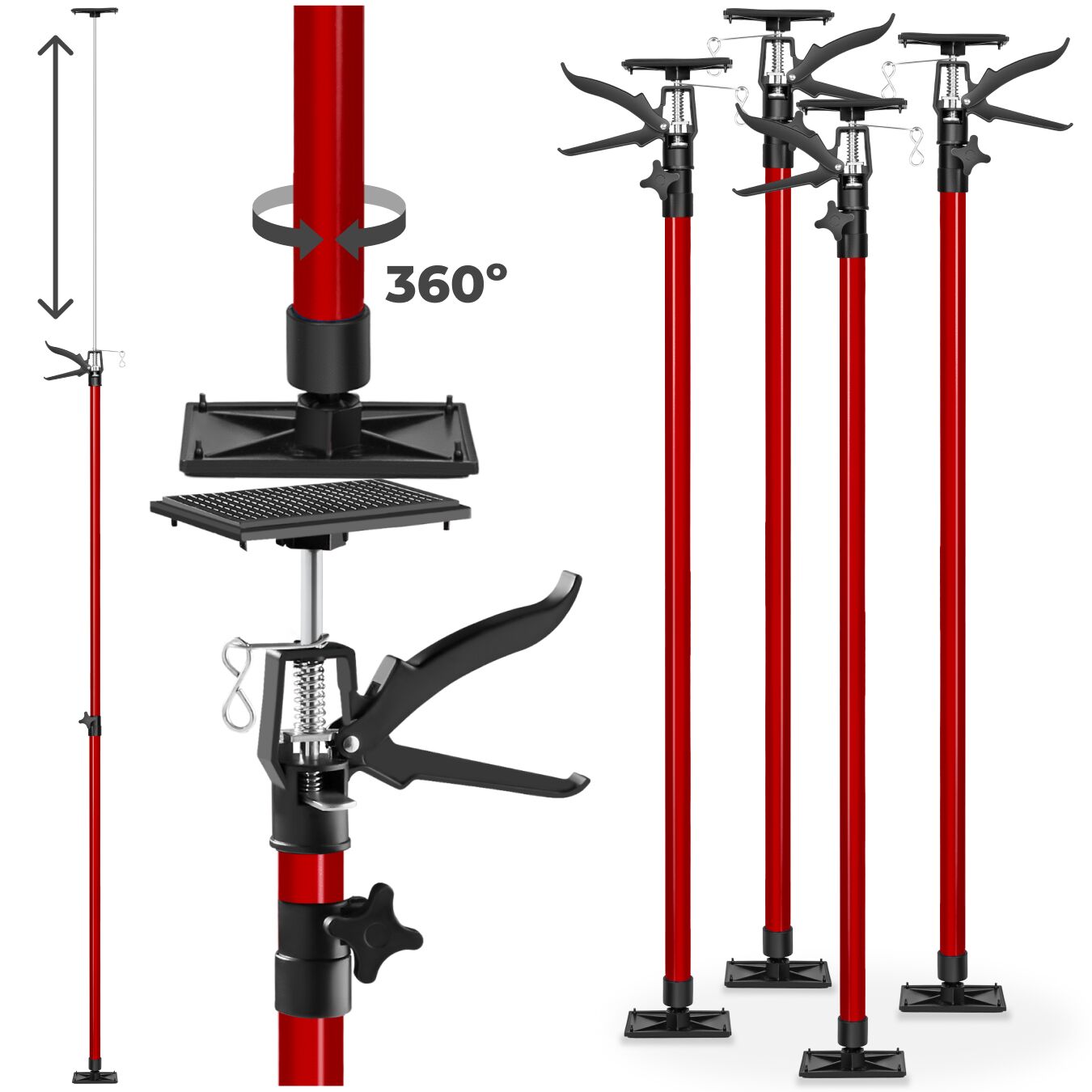 tectake&reg; 4er-Set Teleskopst&uuml;tzen, stufenlos h&ouml;henverstellbar, Belastbarkeit 30 kg je St&uuml;tze, mit Schnellspannsystem - Bild 1