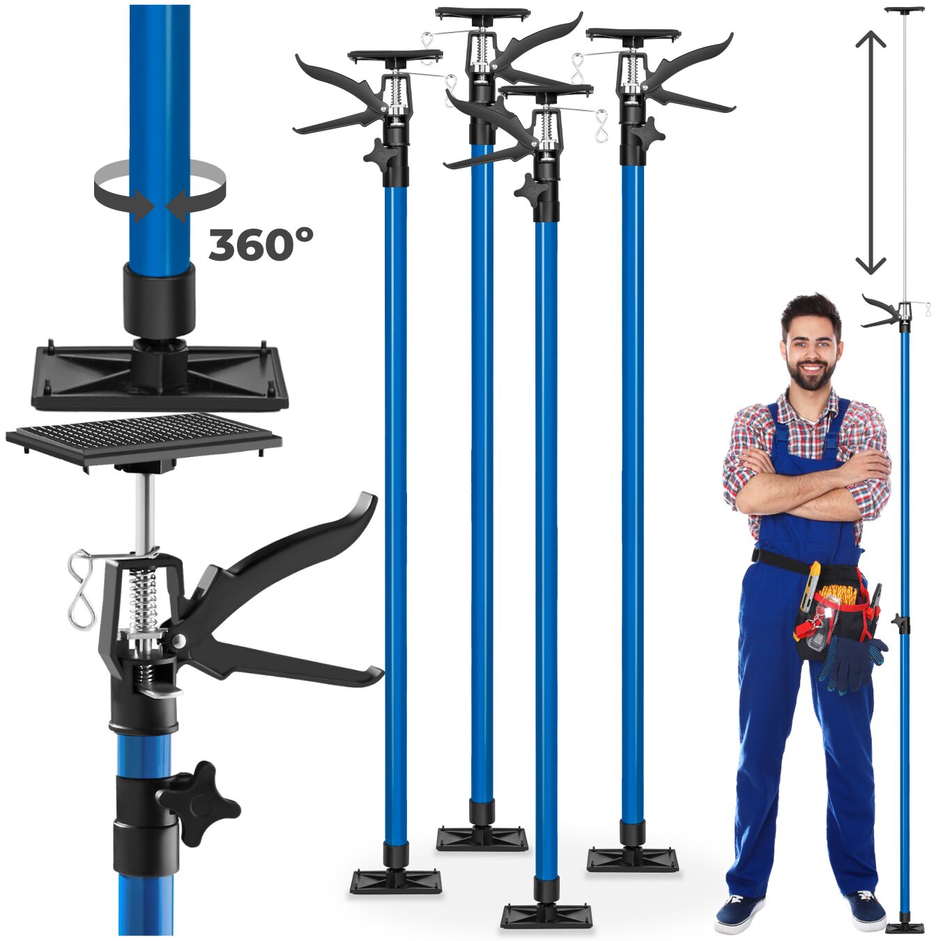 tectake&reg; 4er-Set Teleskopst&uuml;tzen, stufenlos h&ouml;henverstellbar, Belastbarkeit 30 kg je St&uuml;tze, mit Schnellspannsystem - Bild 1