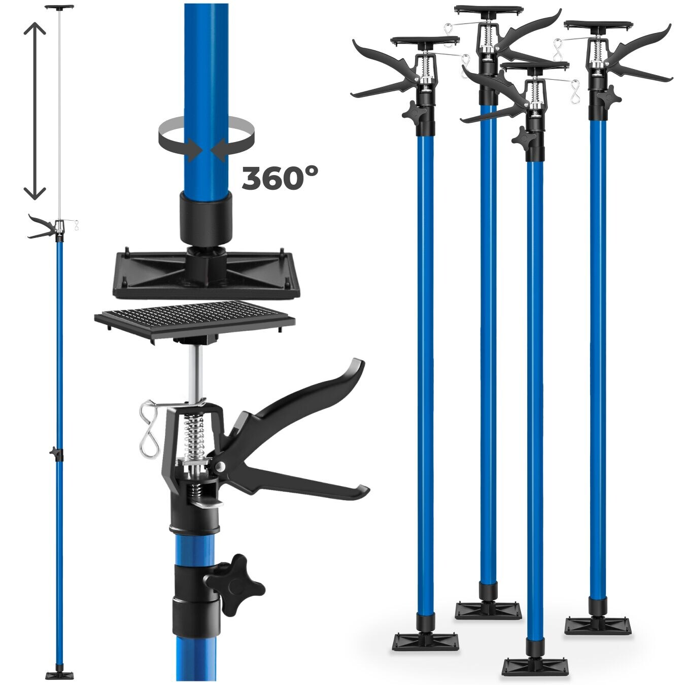 tectake® 4er-Set Teleskopstützen, stufenlos höhenverstellbar, Belastbarkeit 30 kg je Stütze, mit Schnellspannsystem