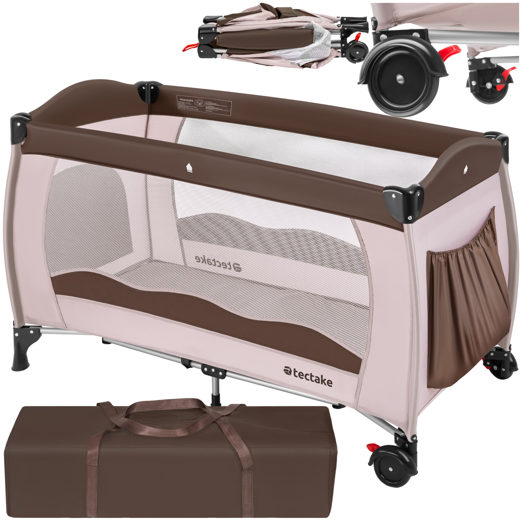 tectake&reg; Kinder Reisebett, klappbar, 2 Rollen mit Bremsen, inklusive Tragetasche, 126 x 65 x 80 cm - Bild 1