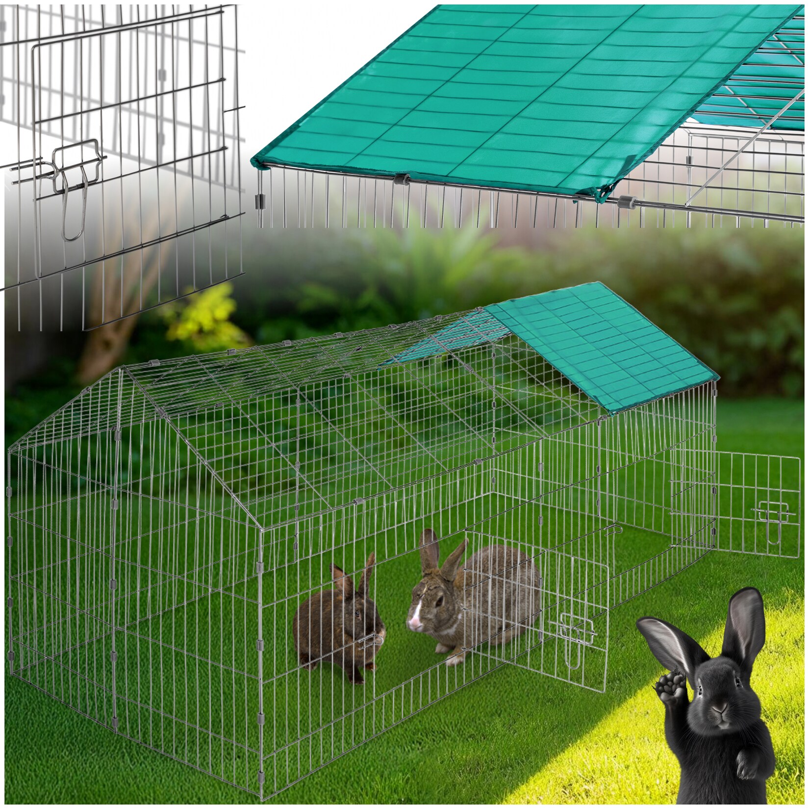 tectake® Freilaufgehege für Kaninchen, aus 12 Gitterelementen, 2 Türen, 180 x 75 x 75 cm | 04260505441784