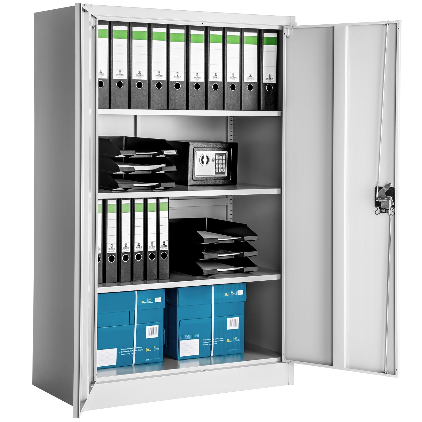 tectake® Aktenschrank, aus pulverbeschichtetem Stahl, 3 höhenverstellbare Einlegeböden, 140 x 90 x 40 cm | 04260505445973