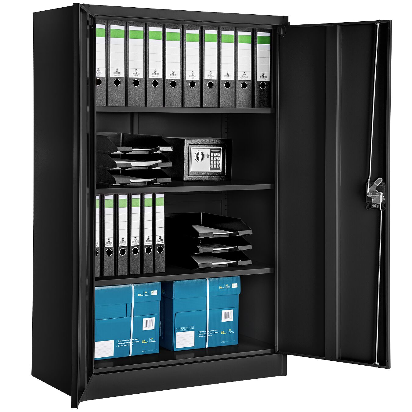 tectake&reg; Aktenschrank, aus pulverbeschichtetem Stahl, 3 h&ouml;henverstellbare Einlegeb&ouml;den, 140 x 90 x 40 cm - Bild 1