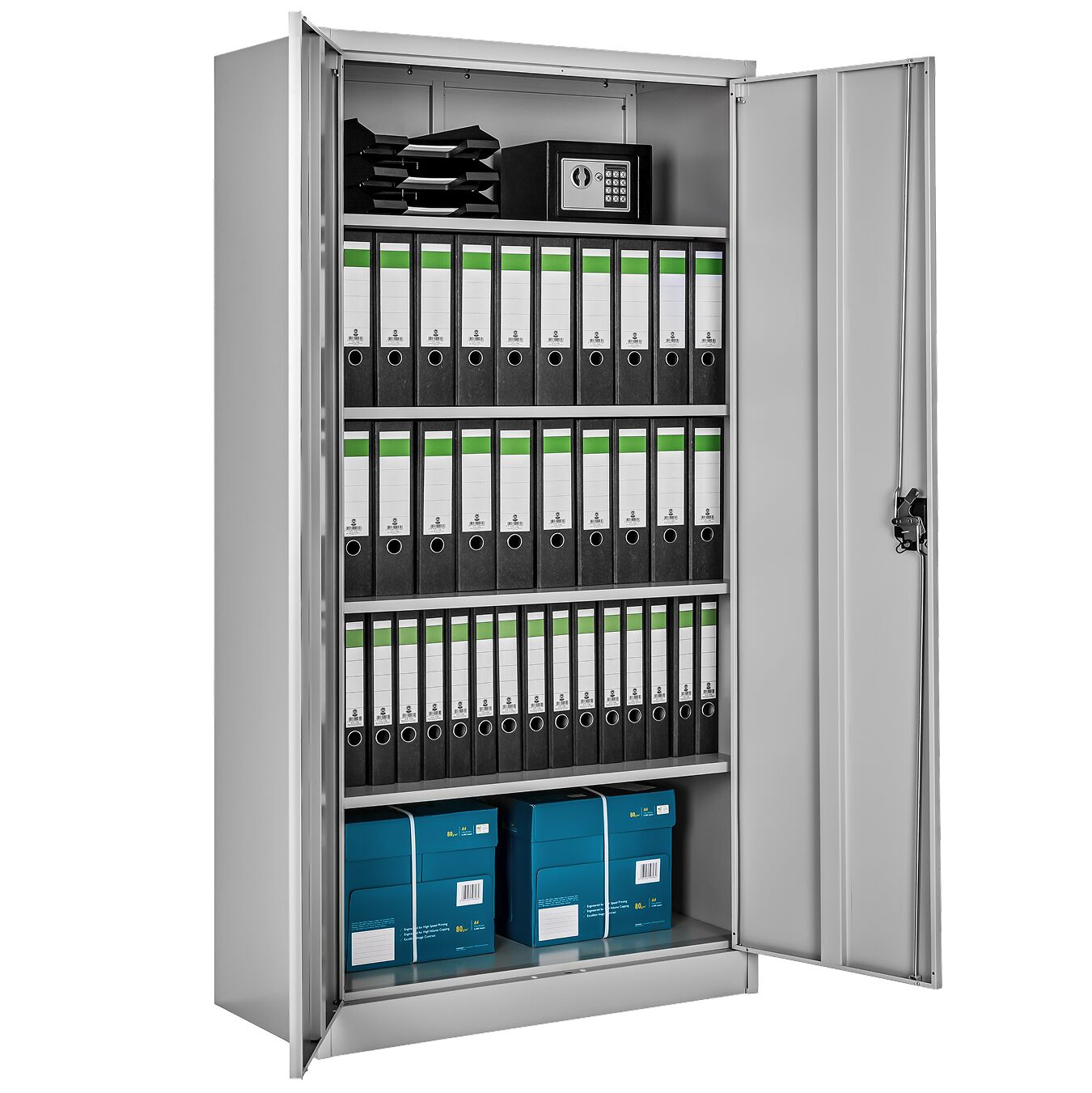 tectake&reg; Aktenschrank, aus pulverbeschichtetem Stahl, 4 h&ouml;henverstellbare Einlegeb&ouml;den, 180 x 90 x 40 cm - Bild 1