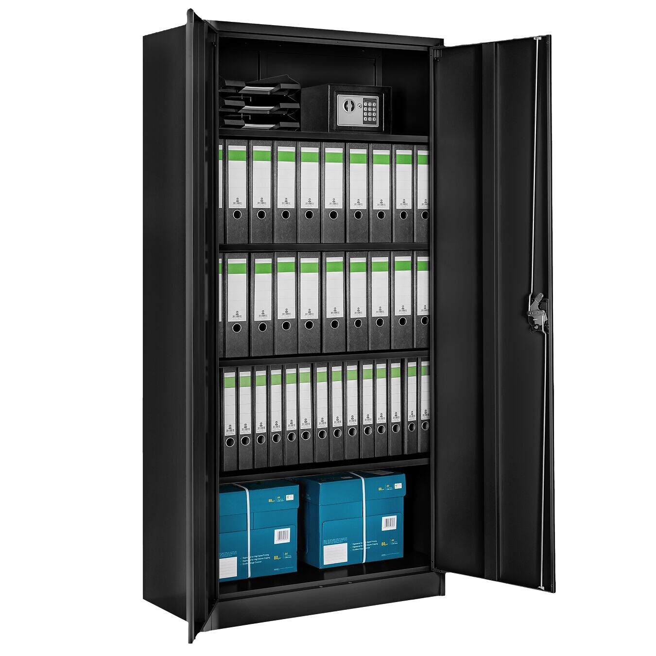 tectake® Aktenschrank, aus pulverbeschichtetem Stahl, 4 höhenverstellbare Einlegeböden, 180 x 90 x 40 cm
