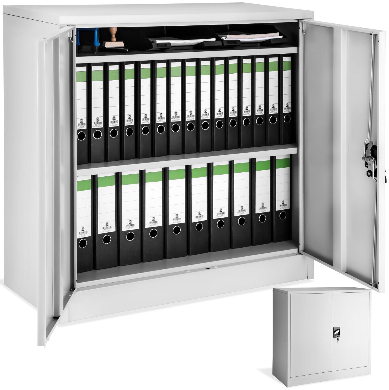 tectake® Aktenschrank, aus pulverbeschichtetem Stahl, 2 höhenverstellbare Einlegeböden, 90 x 40 x 90 cm