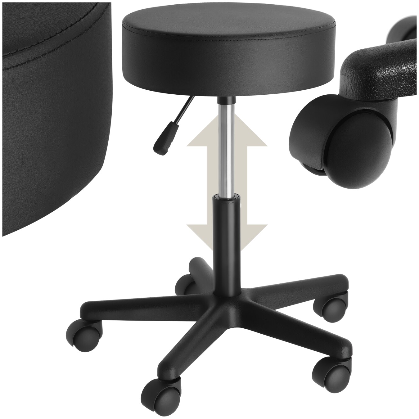 tectake® Rollhocker, höhenverstellbar und 360° drehbar, gute Polsterung, Belastbarkeit 150 kg