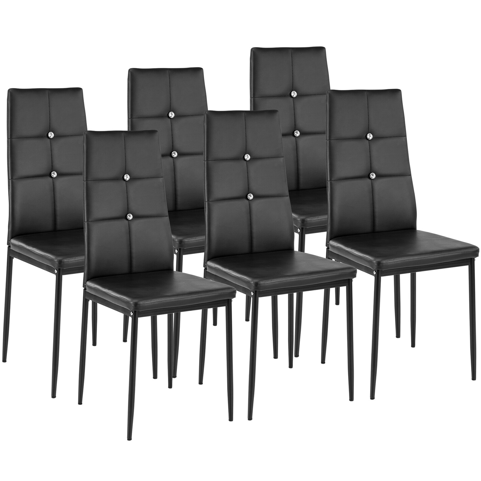 tectake® 6er Set Esszimmerstuhl, gepolstert mit Kunstlederbezug, schlanke Stahlbeine, 40 x 42 x 97 cm