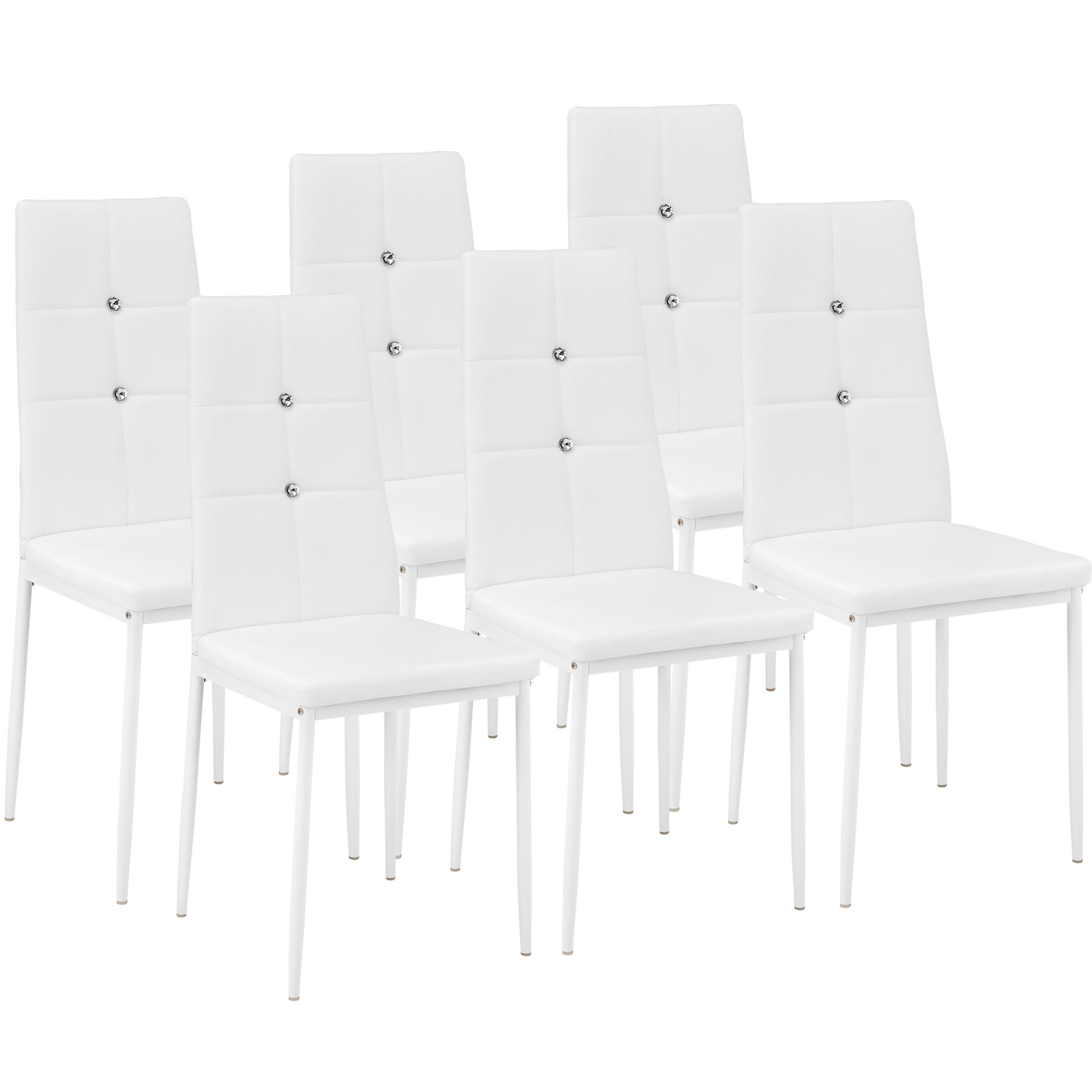 tectake® 6er Set Esszimmerstuhl, gepolstert mit Kunstlederbezug, schlanke Stahlbeine, 40 x 42 x 97 cm
