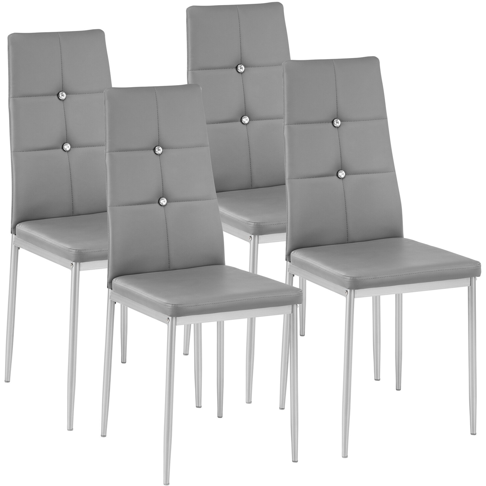 tectake® 4er Set Esszimmerstuhl, gepolstert mit Kunstlederbezug, schlanke Stahlbeine, 40 x 42 x 97 cm