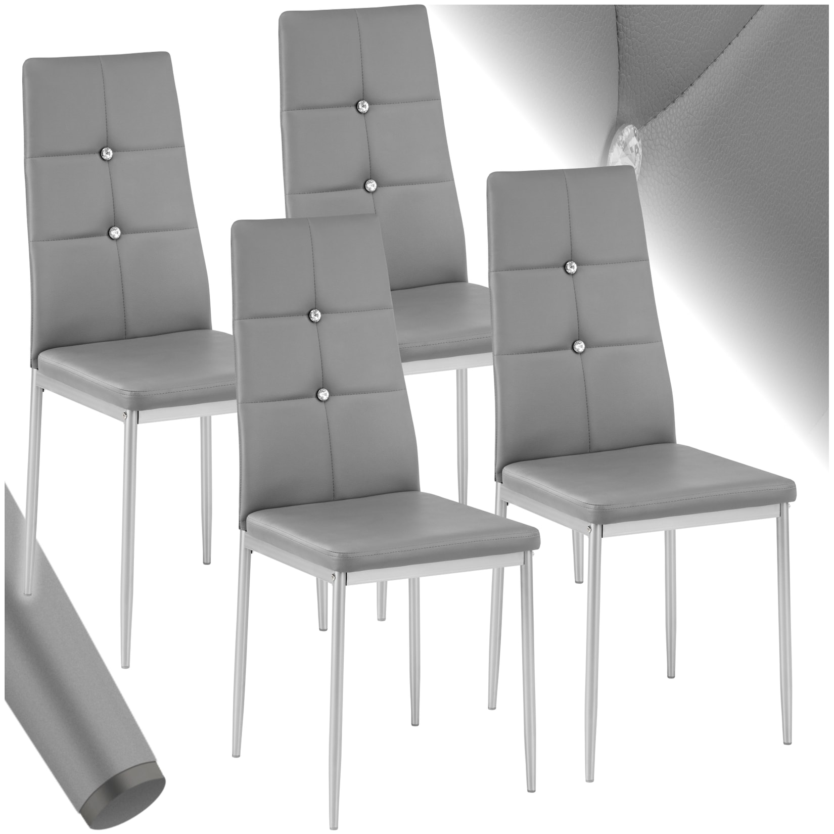 tectake® Set Esszimmerstuhl, gepolstert mit Kunstlederbezug, schlanke Stahlbeine, 40 x 42 x 97 cm