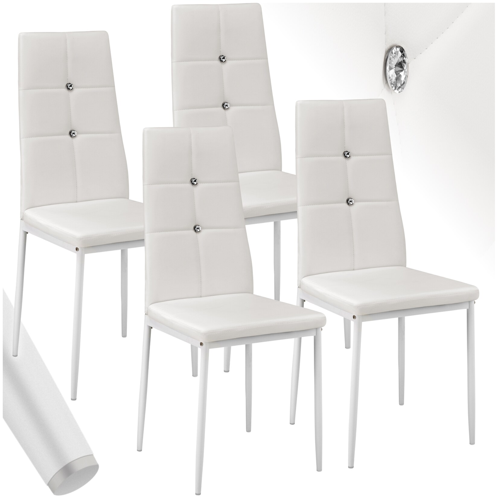 tectake® Set Esszimmerstuhl, gepolstert mit Kunstlederbezug, schlanke Stahlbeine, 40 x 42 x 97 cm