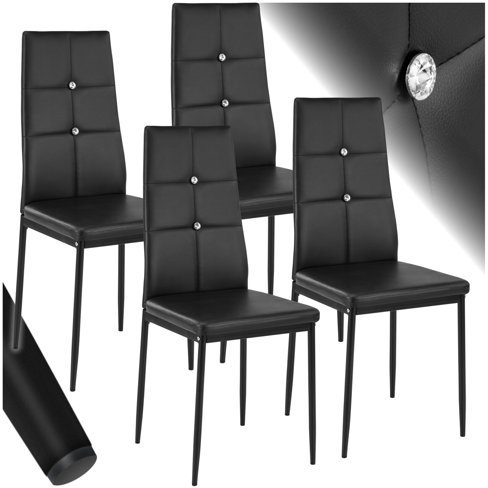 tectake® Set Esszimmerstuhl, gepolstert mit Kunstlederbezug, schlanke Stahlbeine, 40 x 42 x 97 cm