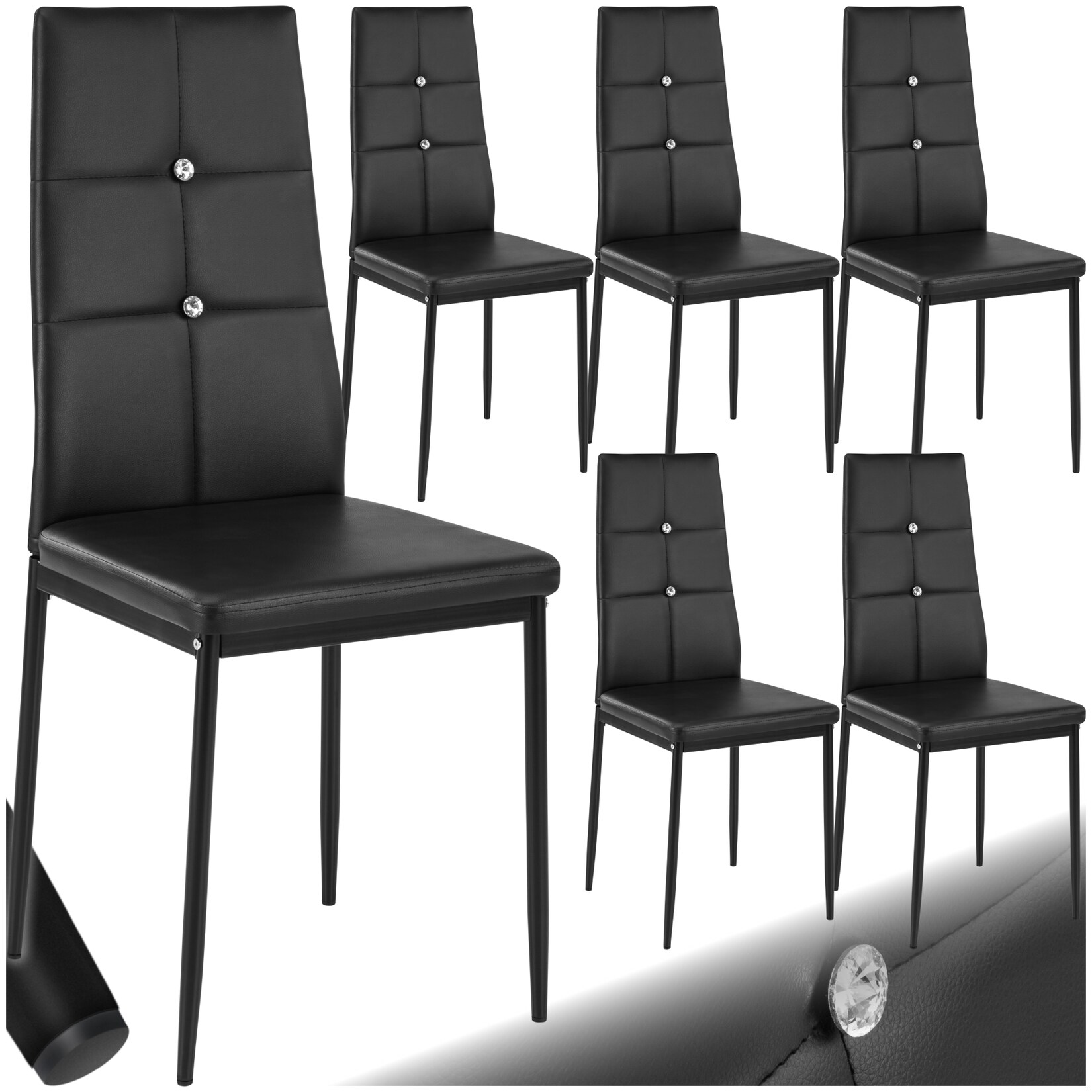 tectake® Set Esszimmerstuhl, gepolstert mit Kunstlederbezug, schlanke Stahlbeine, 40 x 42 x 97 cm