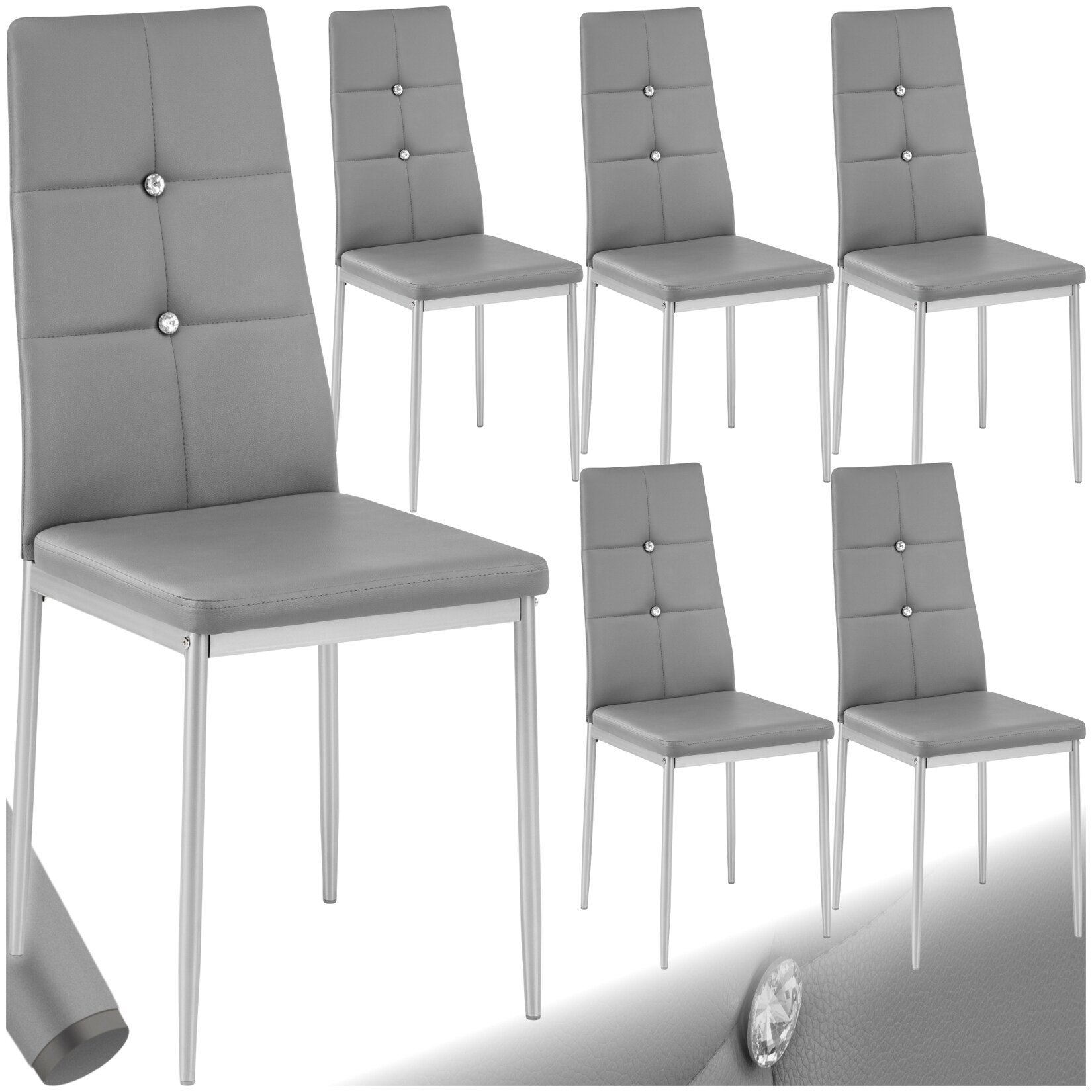 tectake® Set Esszimmerstuhl, gepolstert mit Kunstlederbezug, schlanke Stahlbeine, 40 x 42 x 97 cm