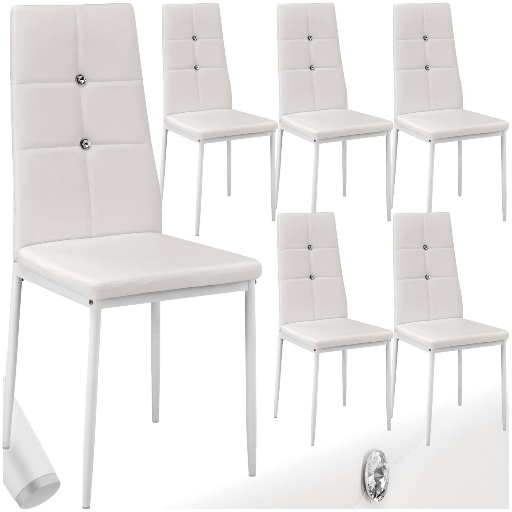 tectake® Set Esszimmerstuhl, gepolstert mit Kunstlederbezug, schlanke Stahlbeine, 40 x 42 x 97 cm
