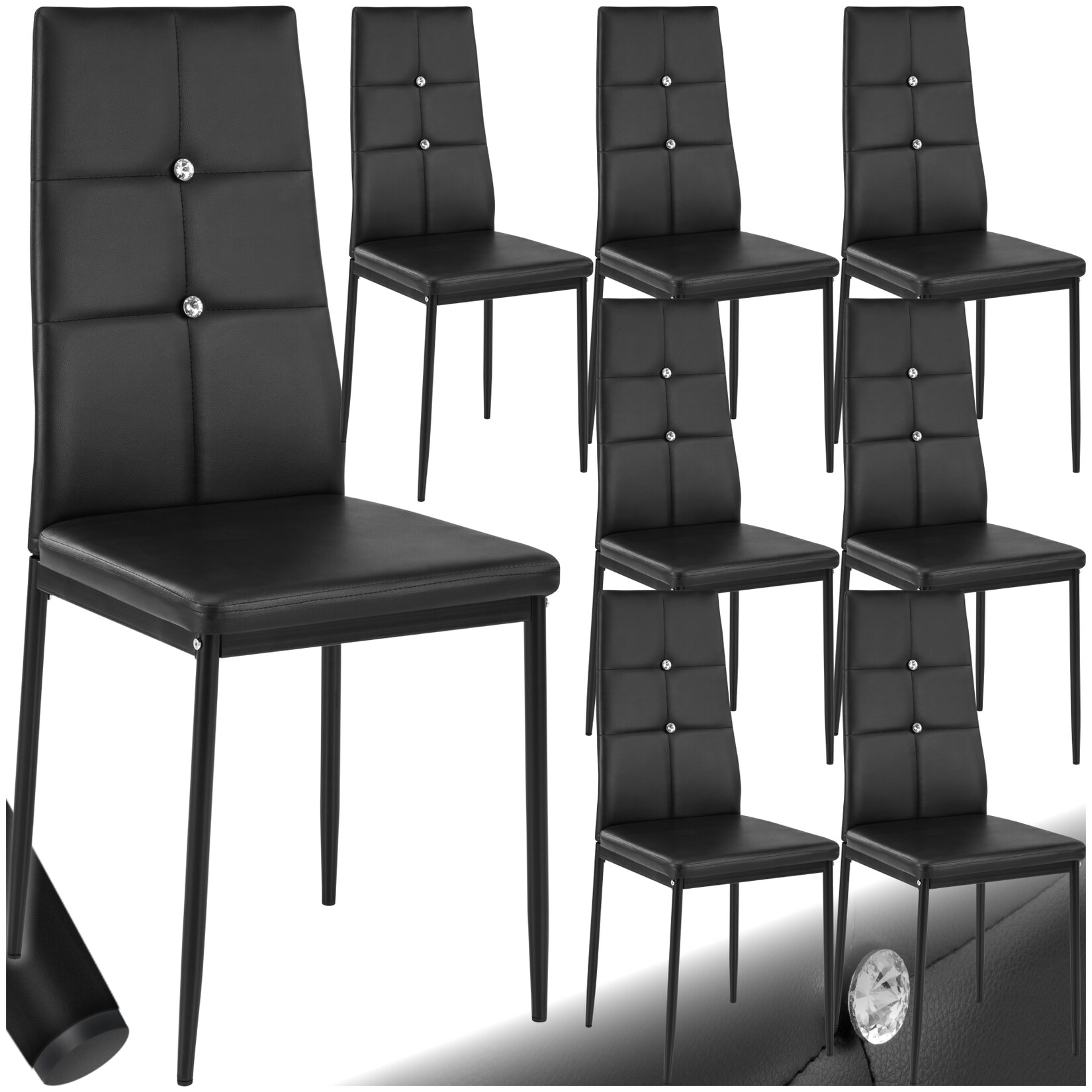 tectake® Set Esszimmerstuhl, gepolstert mit Kunstlederbezug, schlanke Stahlbeine, 40 x 42 x 97 cm