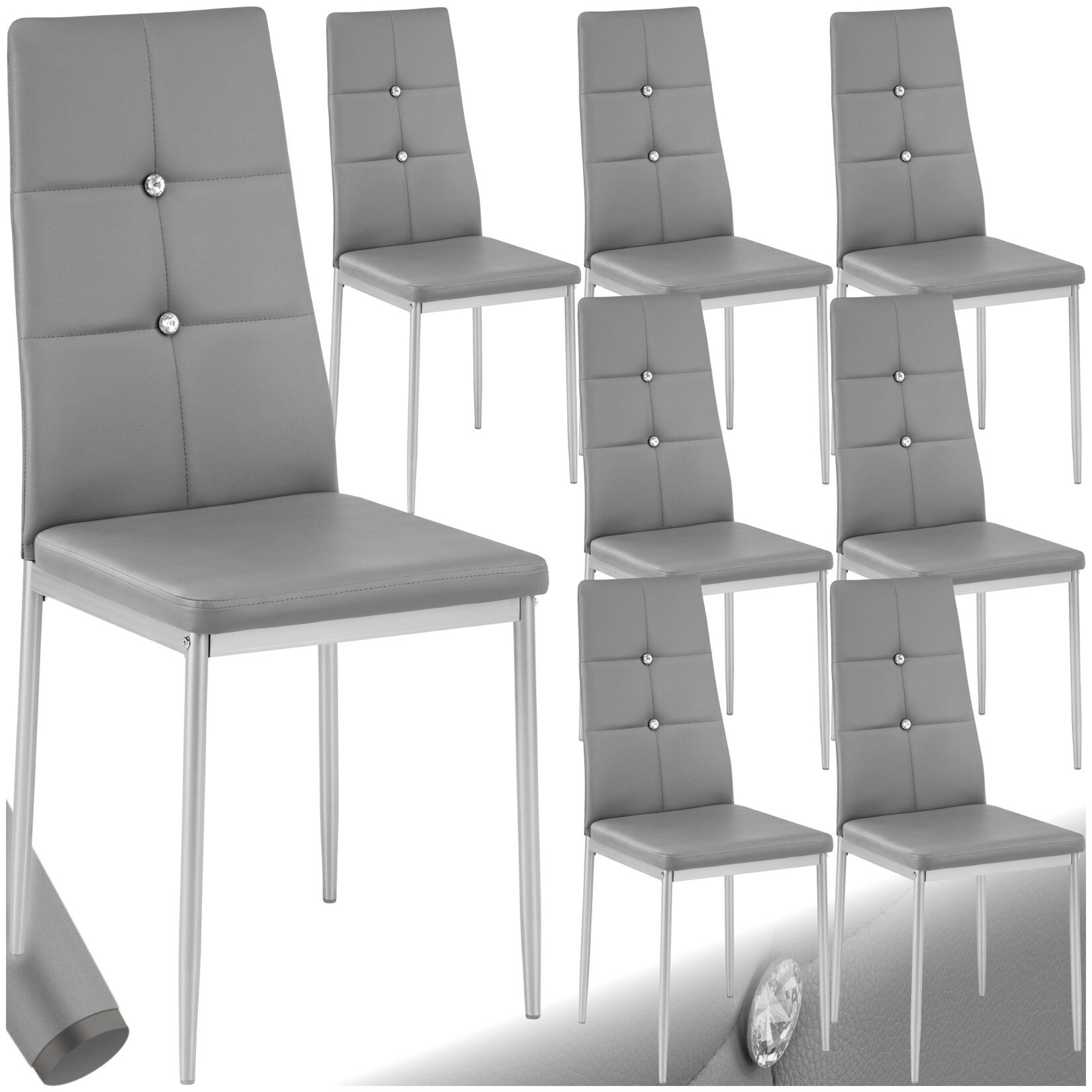 tectake® Set Esszimmerstuhl, gepolstert mit Kunstlederbezug, schlanke Stahlbeine, 40 x 42 x 97 cm