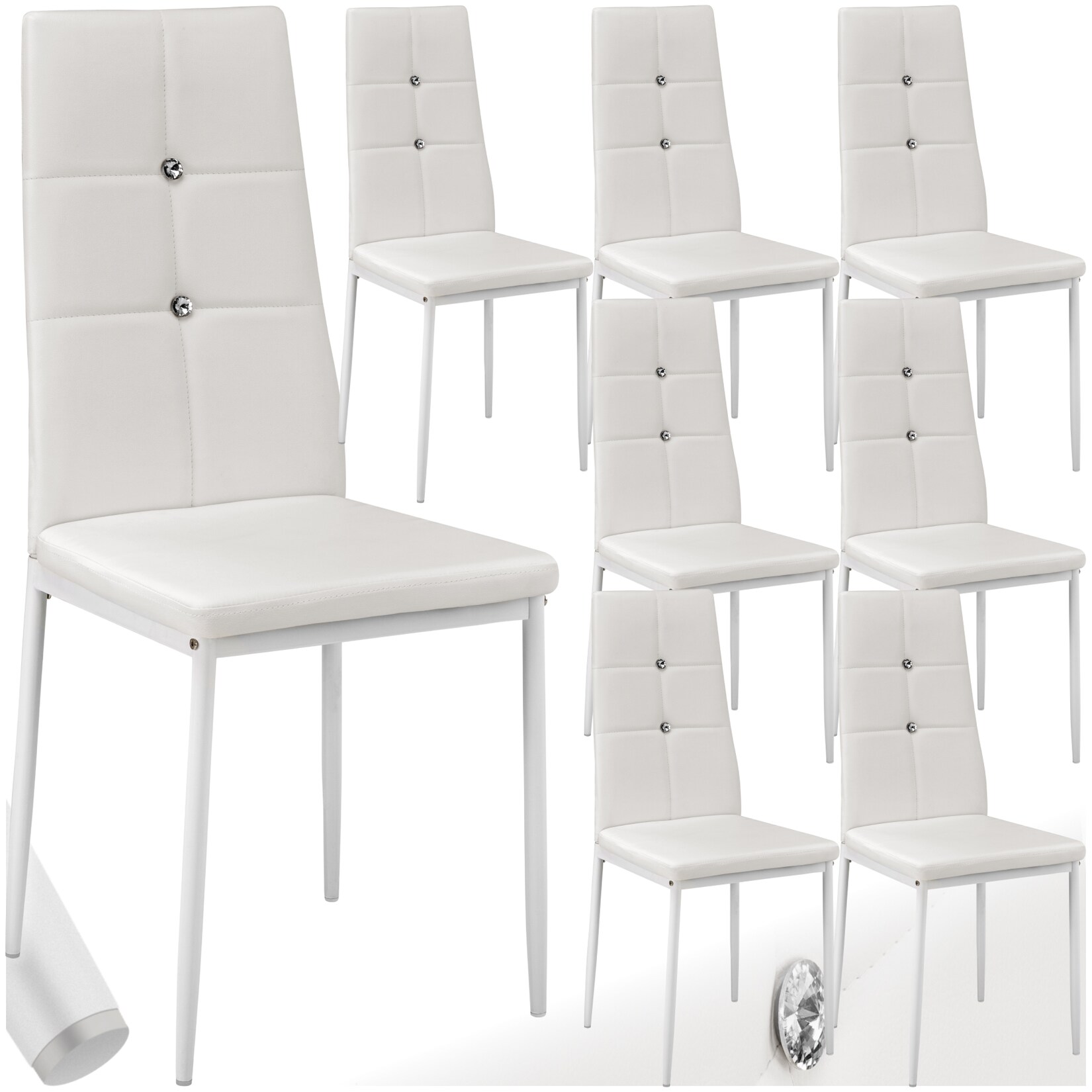 tectake® Set Esszimmerstuhl, gepolstert mit Kunstlederbezug, schlanke Stahlbeine, 40 x 42 x 97 cm