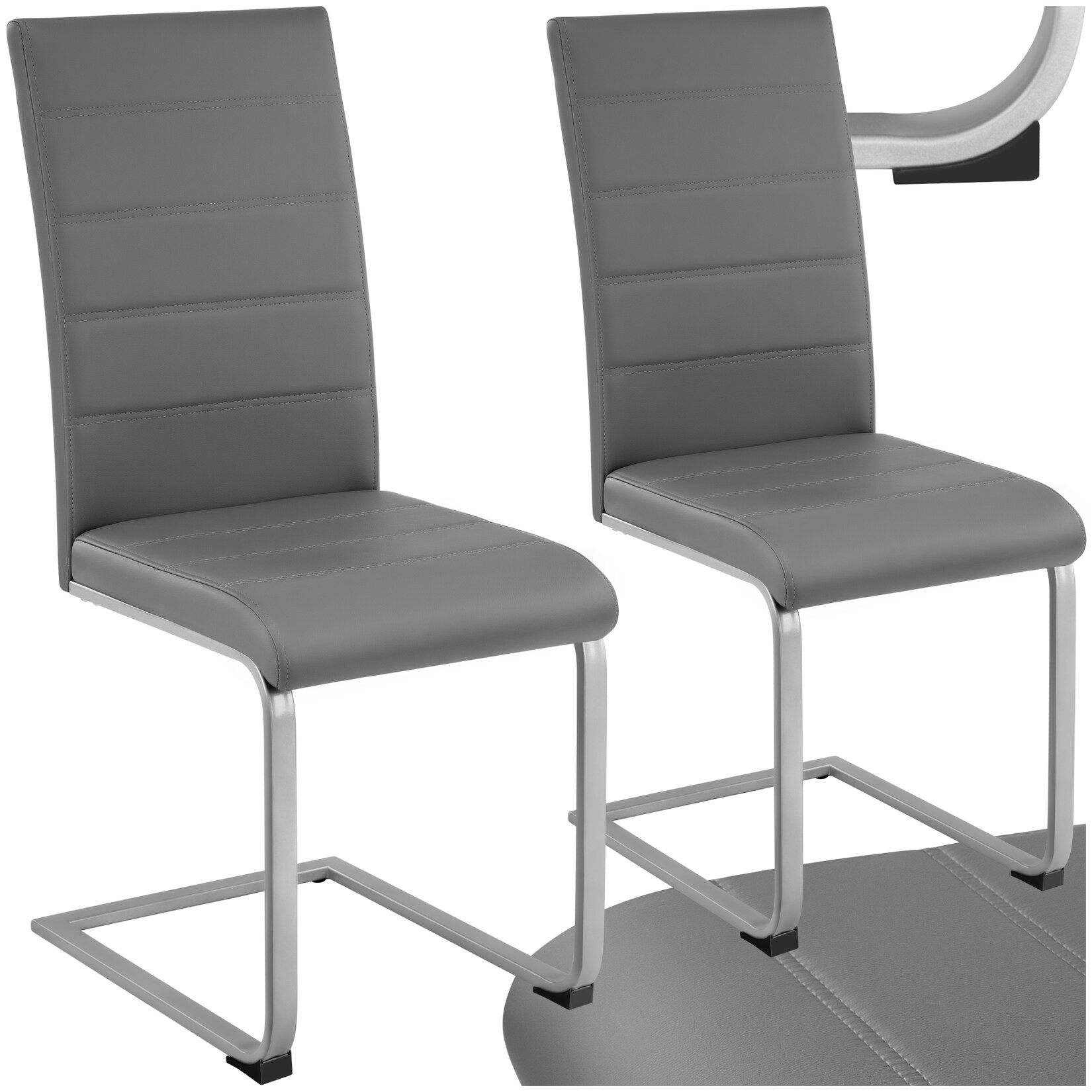 tectake® Set Schwingstuhl, gepolstert mit Kunstlederbezug, flaches Stahlgestell in C-Form, 41 x 52 x 99 cm