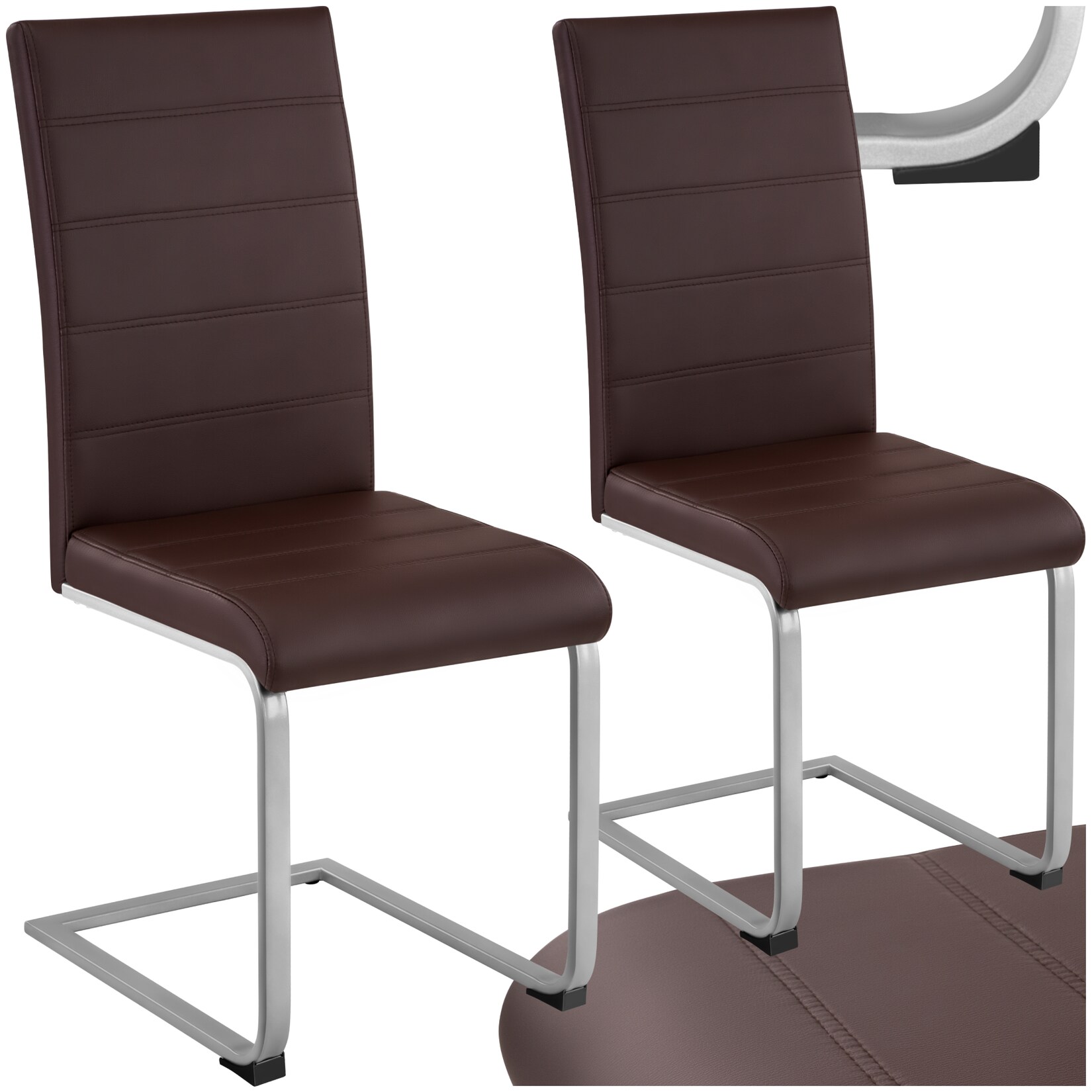 tectake® Set Schwingstuhl, gepolstert mit Kunstlederbezug, flaches Stahlgestell in C-Form, 41 x 52 x 99 cm