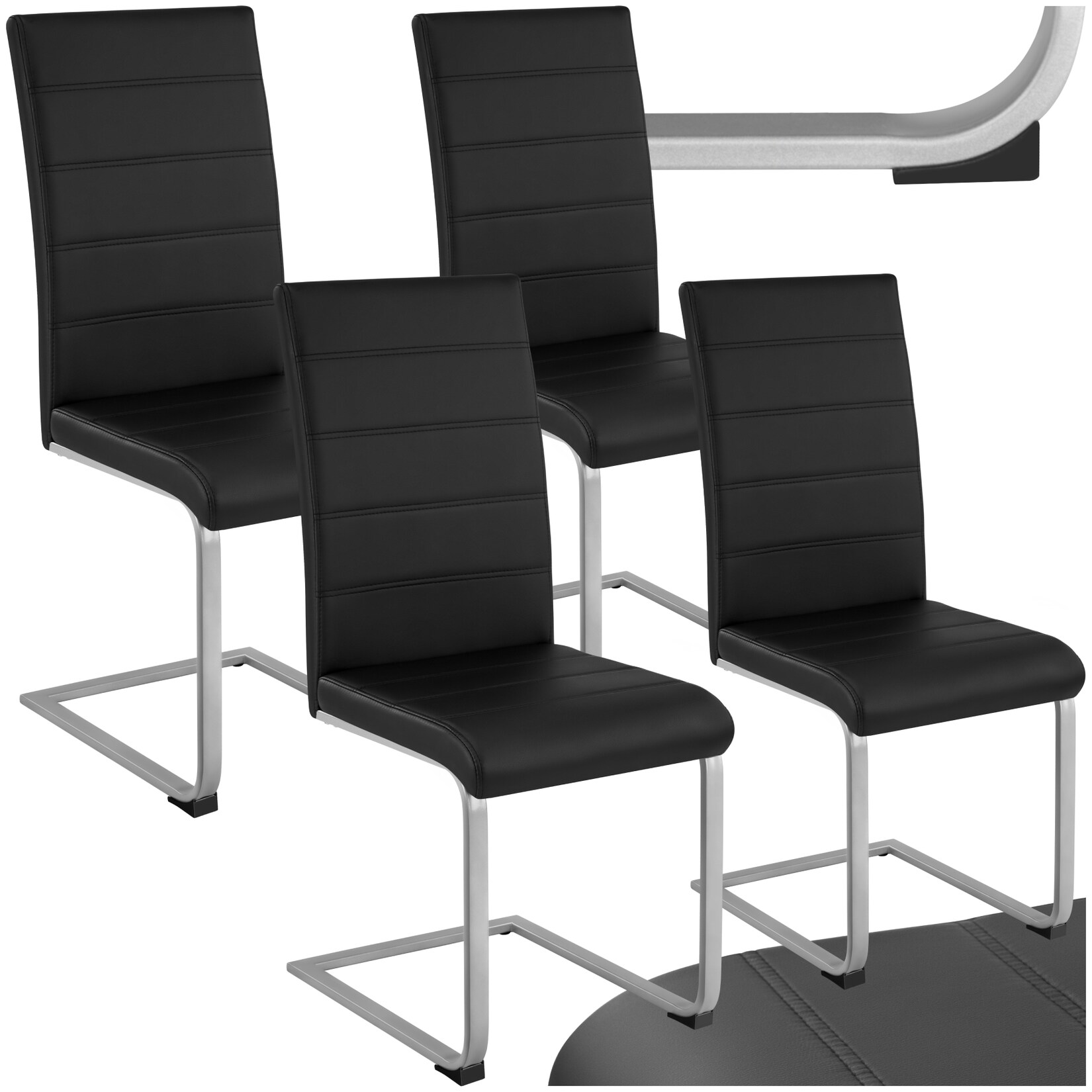 tectake® Set Schwingstuhl, gepolstert mit Kunstlederbezug, flaches Stahlgestell in C-Form, 41 x 52 x 99 cm