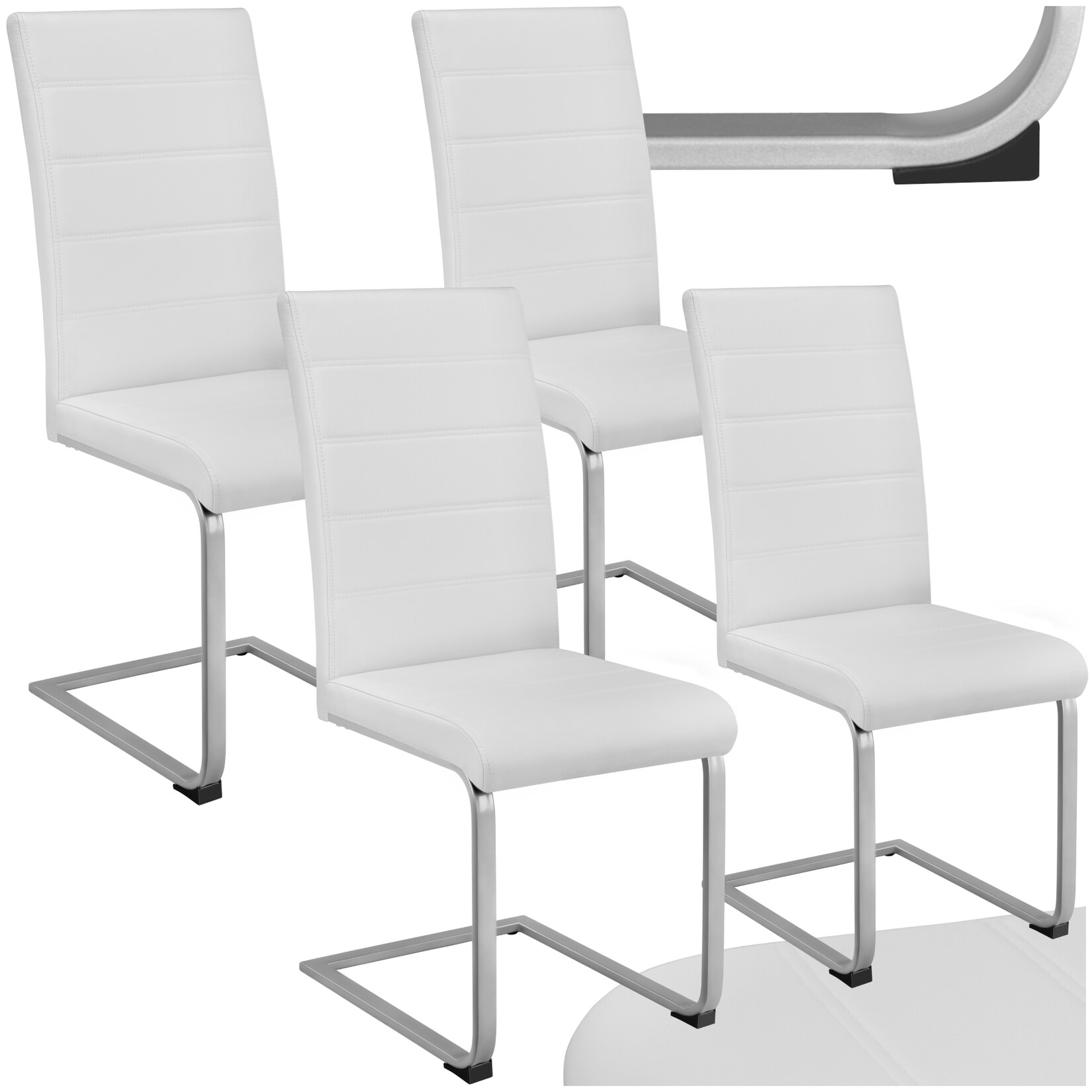 tectake® Set Schwingstuhl, gepolstert mit Kunstlederbezug, flaches Stahlgestell in C-Form, 41 x 52 x 99 cm