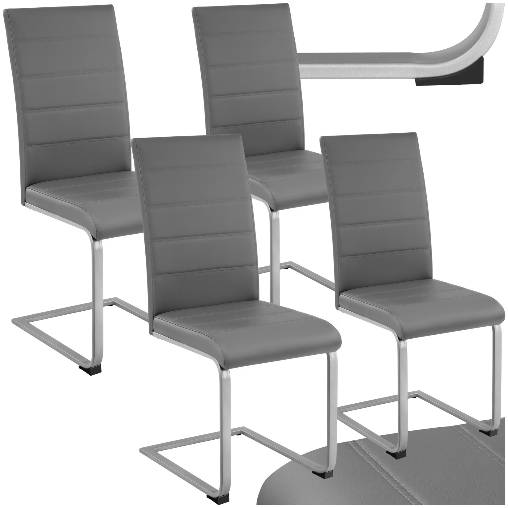 tectake® Set Schwingstuhl, gepolstert mit Kunstlederbezug, flaches Stahlgestell in C-Form, 41 x 52 x 99 cm