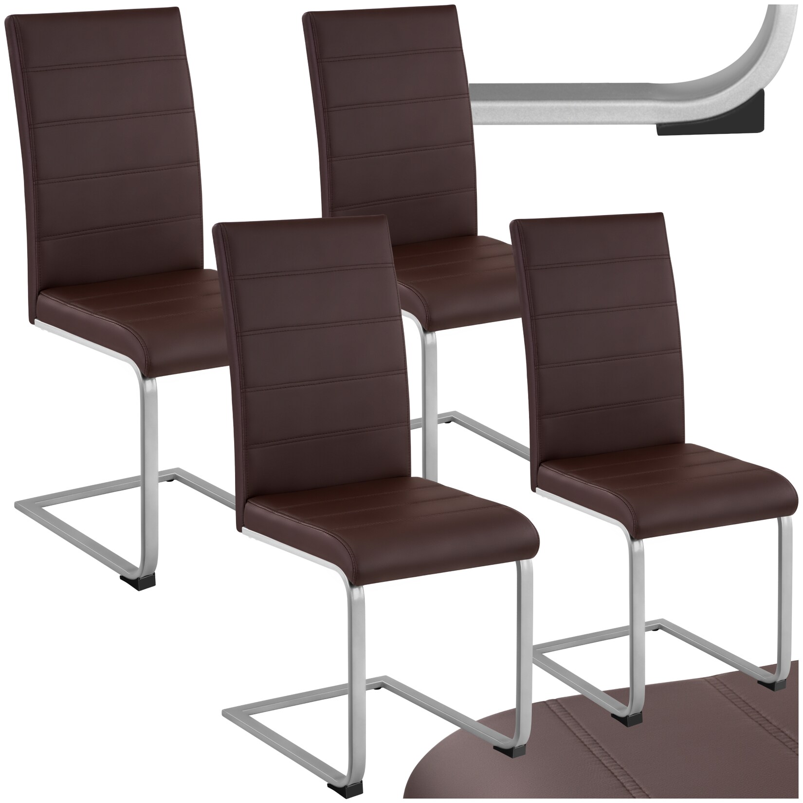 tectake® Set Schwingstuhl, gepolstert mit Kunstlederbezug, flaches Stahlgestell in C-Form, 41 x 52 x 99 cm