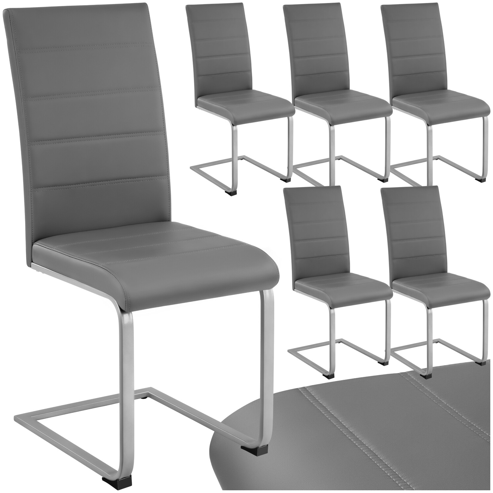 tectake® Set Schwingstuhl, gepolstert mit Kunstlederbezug, flaches Stahlgestell in C-Form, 41 x 52 x 99 cm