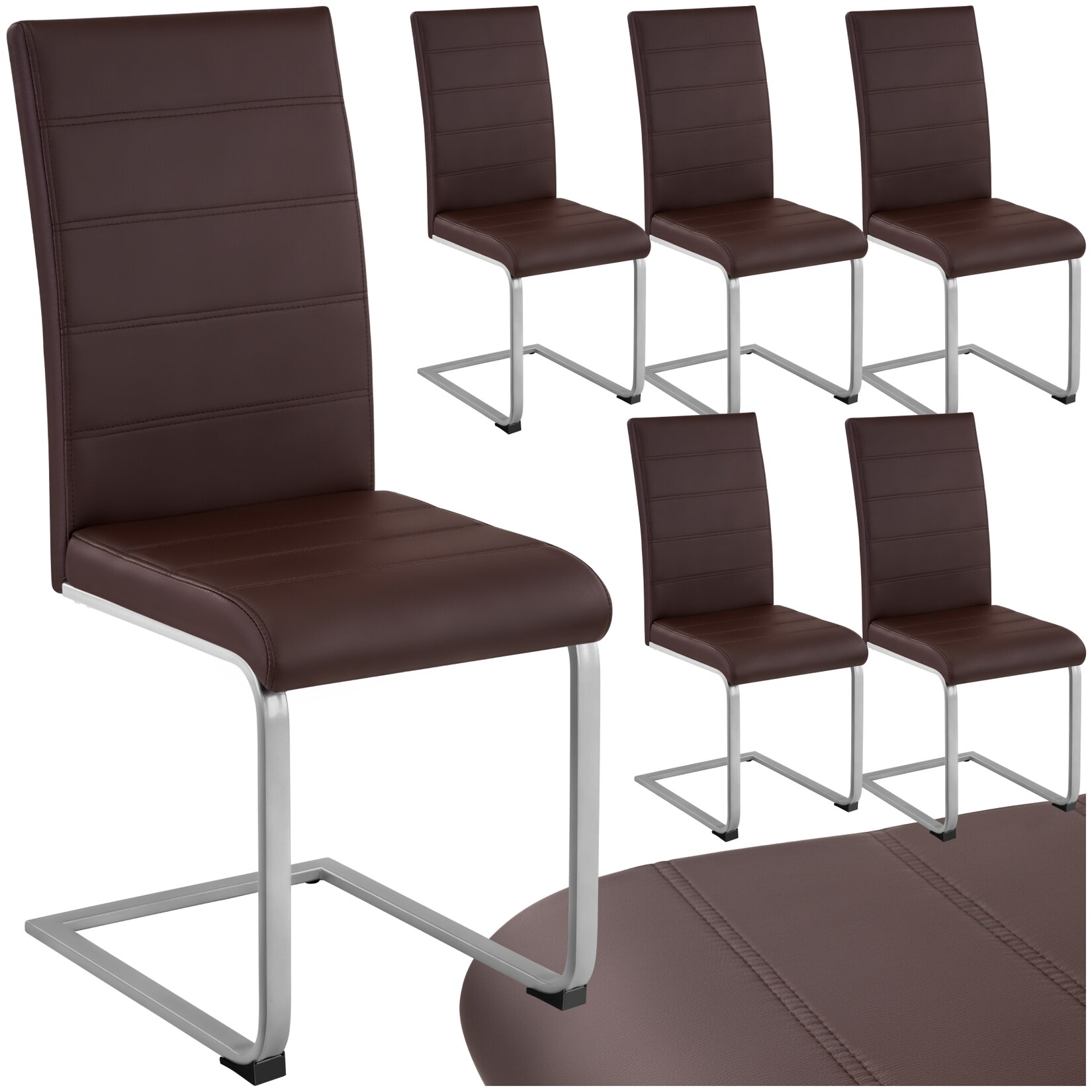 tectake® Set Schwingstuhl, gepolstert mit Kunstlederbezug, flaches Stahlgestell in C-Form, 41 x 52 x 99 cm